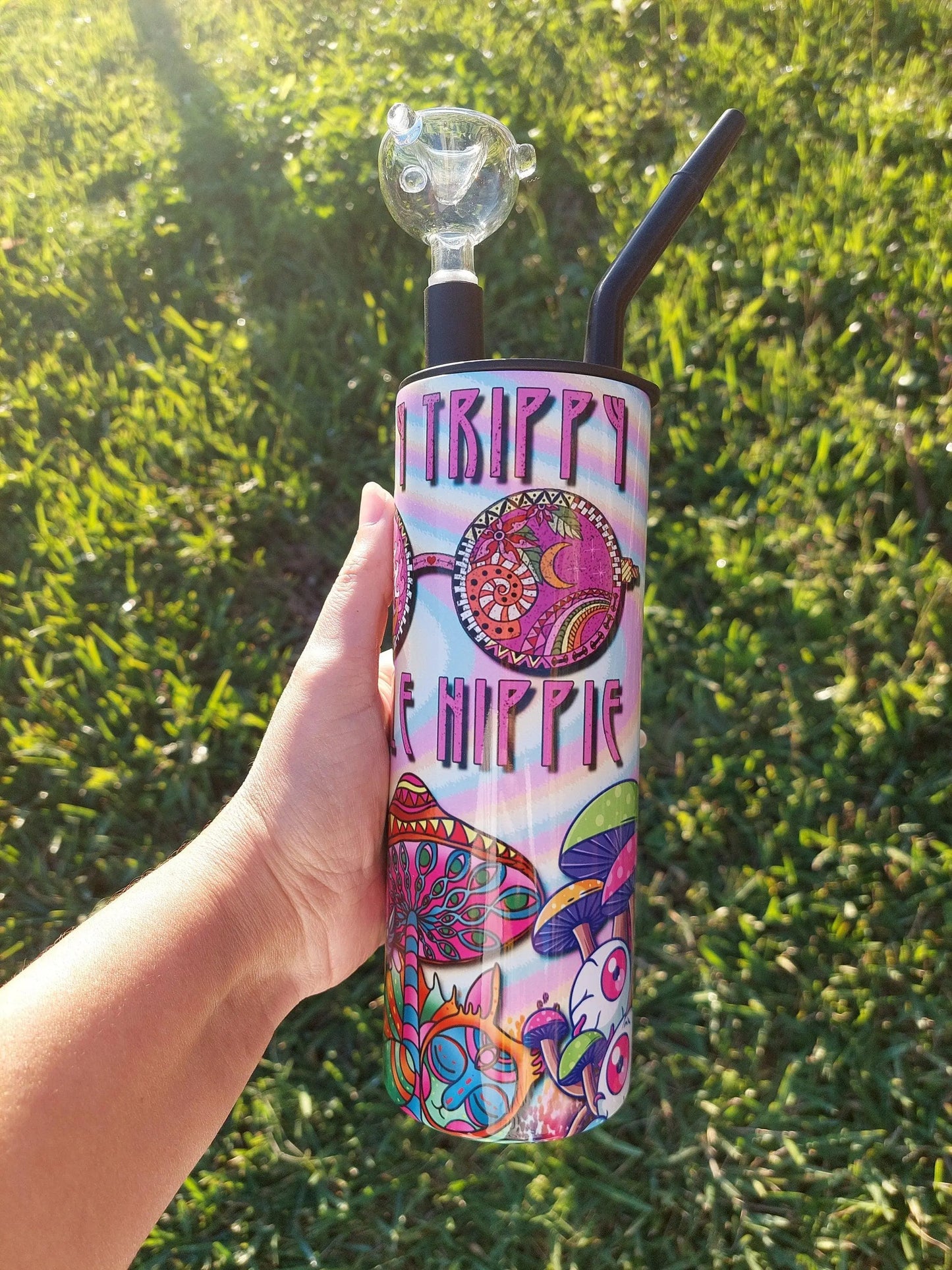 Stay Trippy Little Hippie Sublimation Hookah Tumbler Design