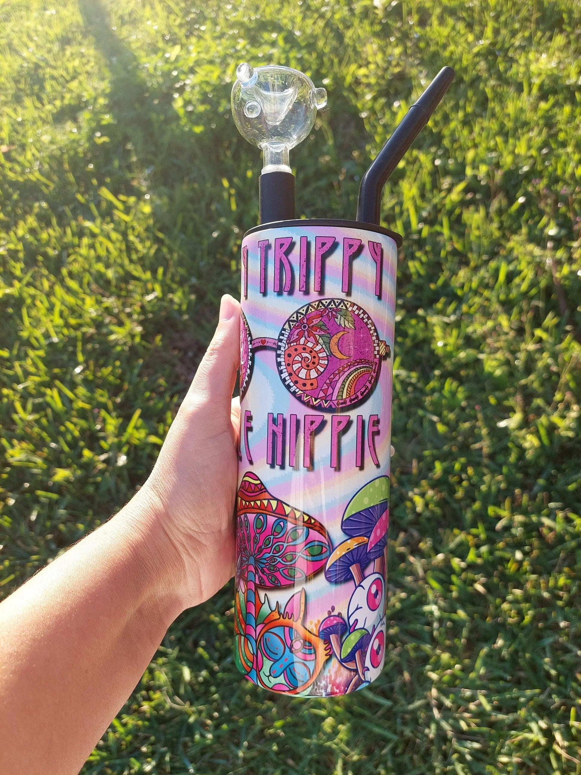 Stay Trippy Little Hippie Sublimation Hookah Tumbler Design