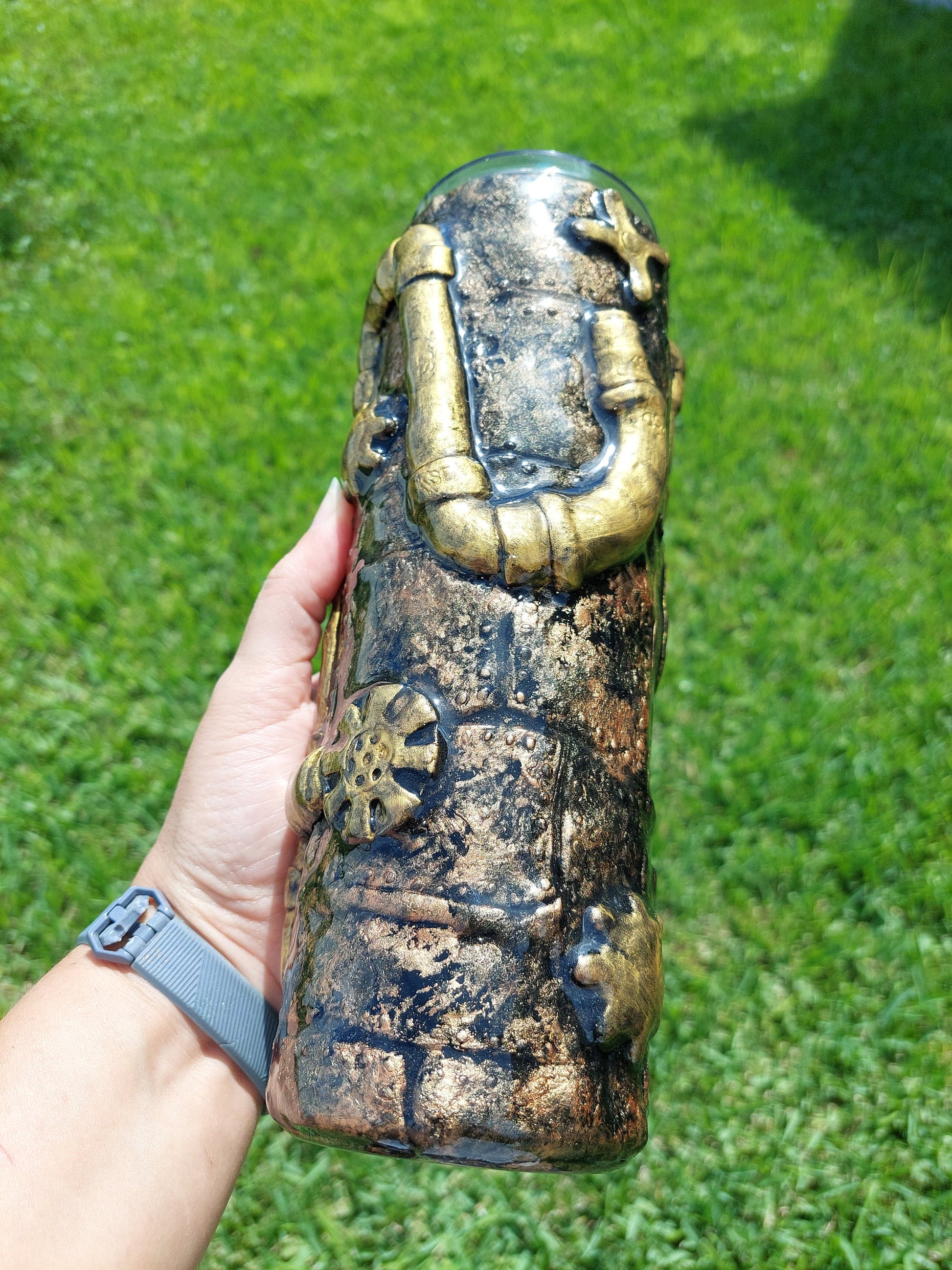 3D Epoxy Steampunk Gears and Compass Tumbler