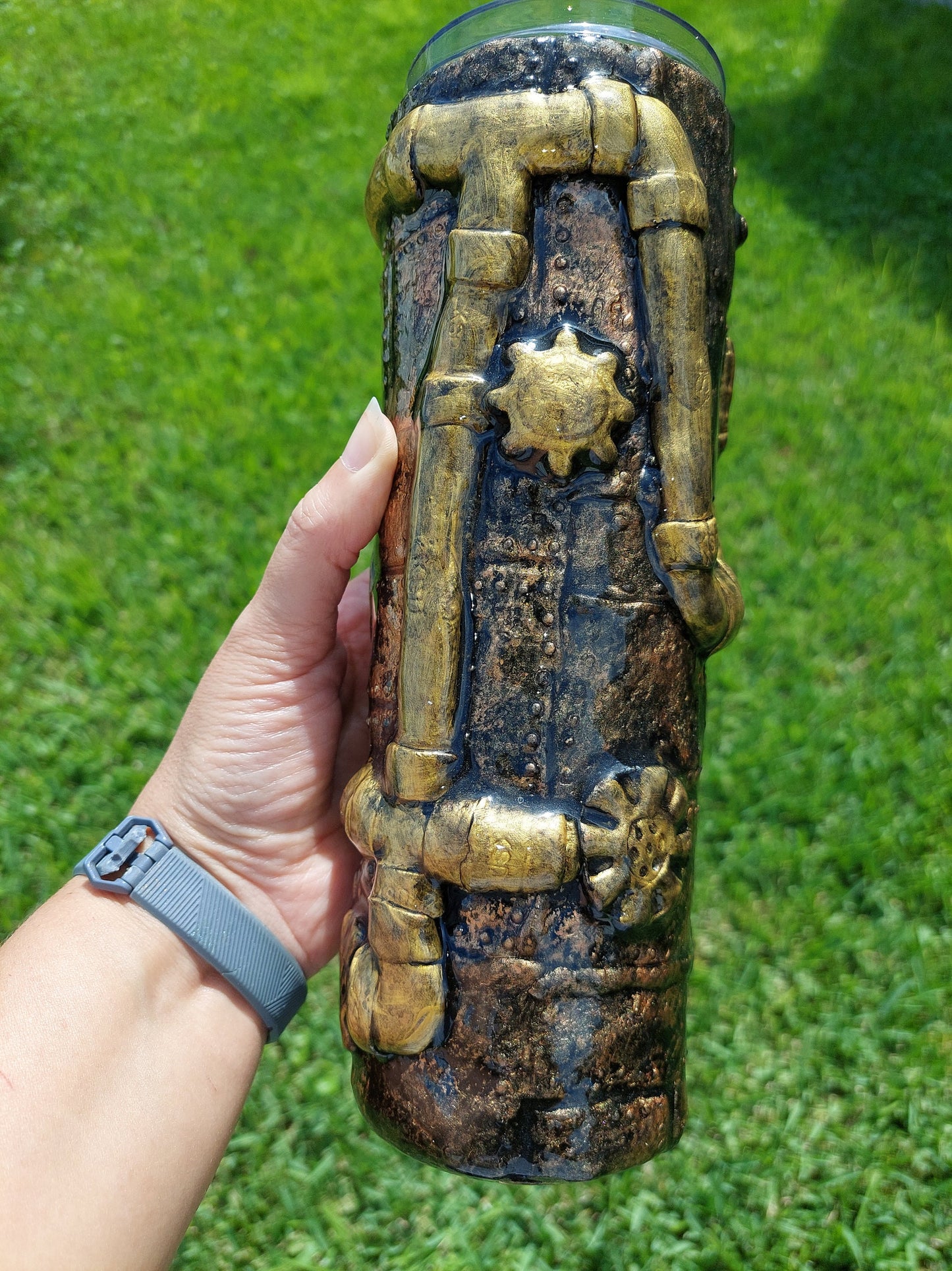 3D Epoxy Steampunk Gears and Compass Tumbler