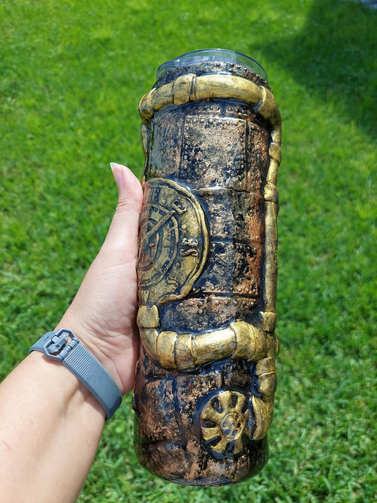 3D Epoxy Steampunk Gears and Compass Tumbler