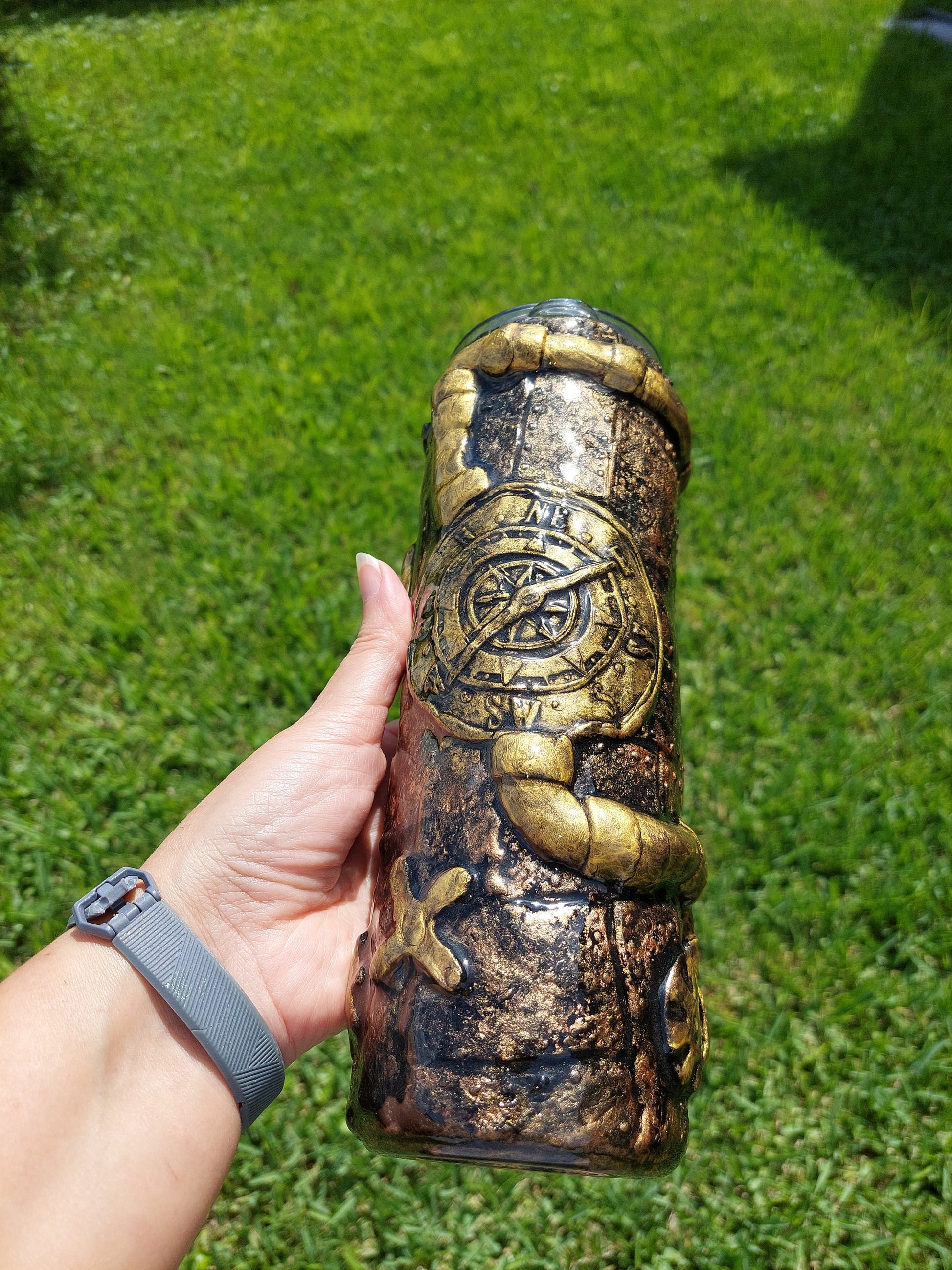 3D Epoxy Steampunk Gears and Compass Tumbler