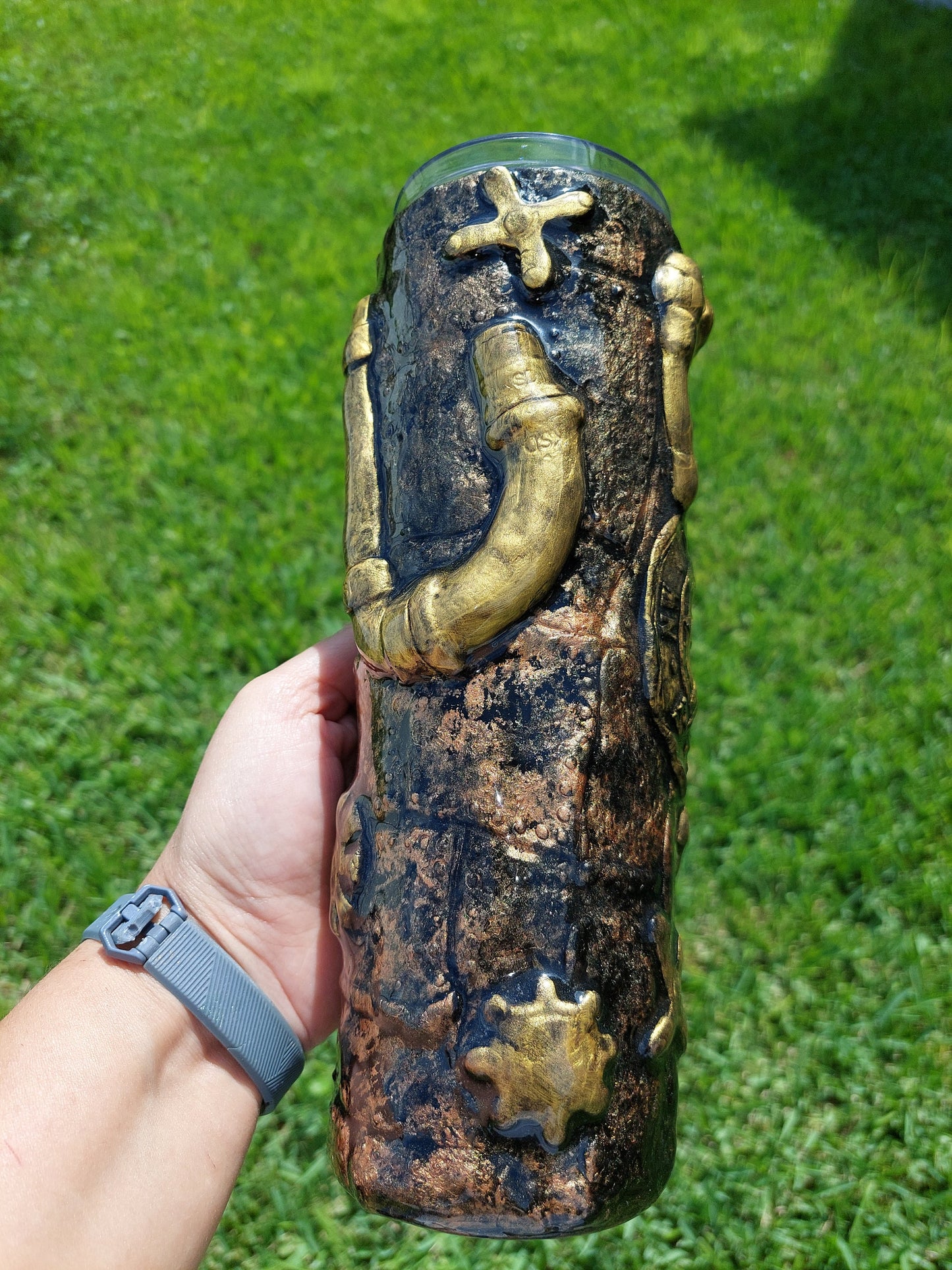 3D Epoxy Steampunk Gears and Compass Tumbler