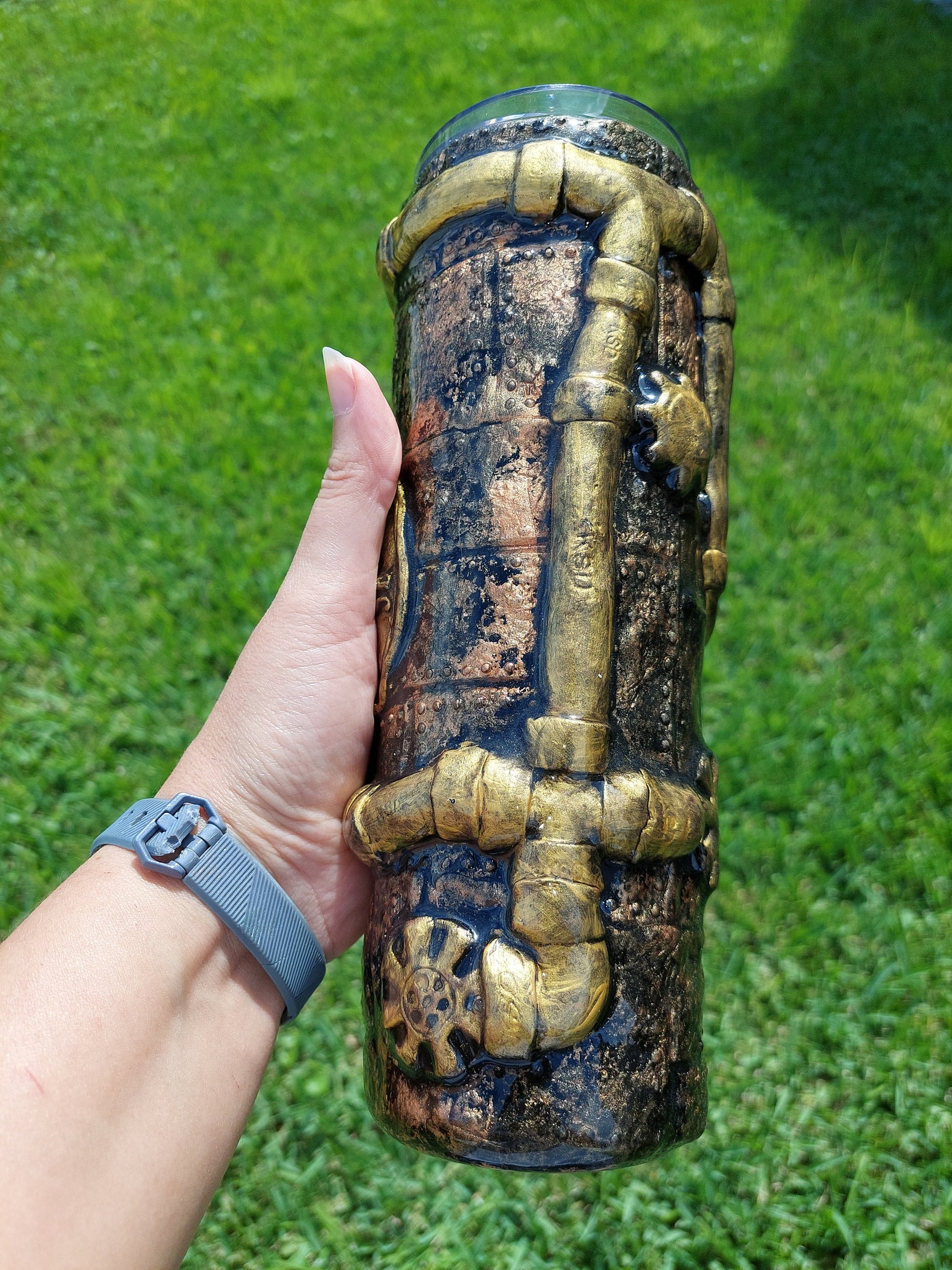 3D Epoxy Steampunk Gears and Compass Tumbler