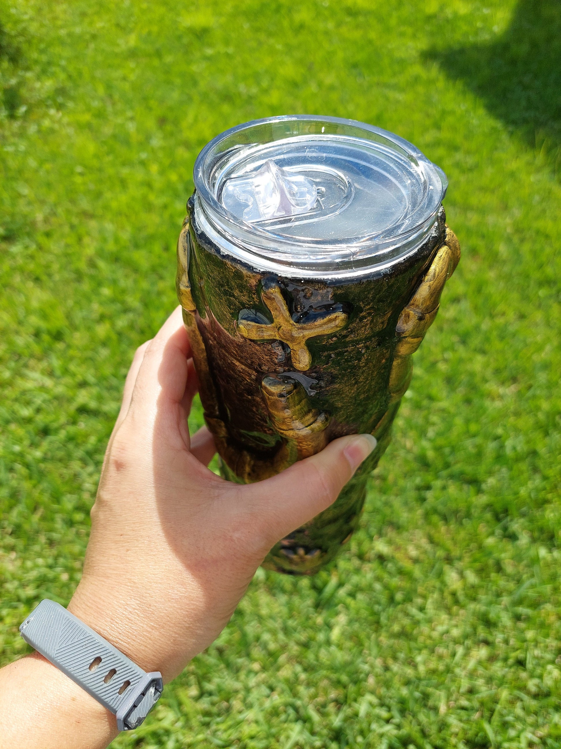 3D Epoxy Steampunk Gears and Compass Tumbler