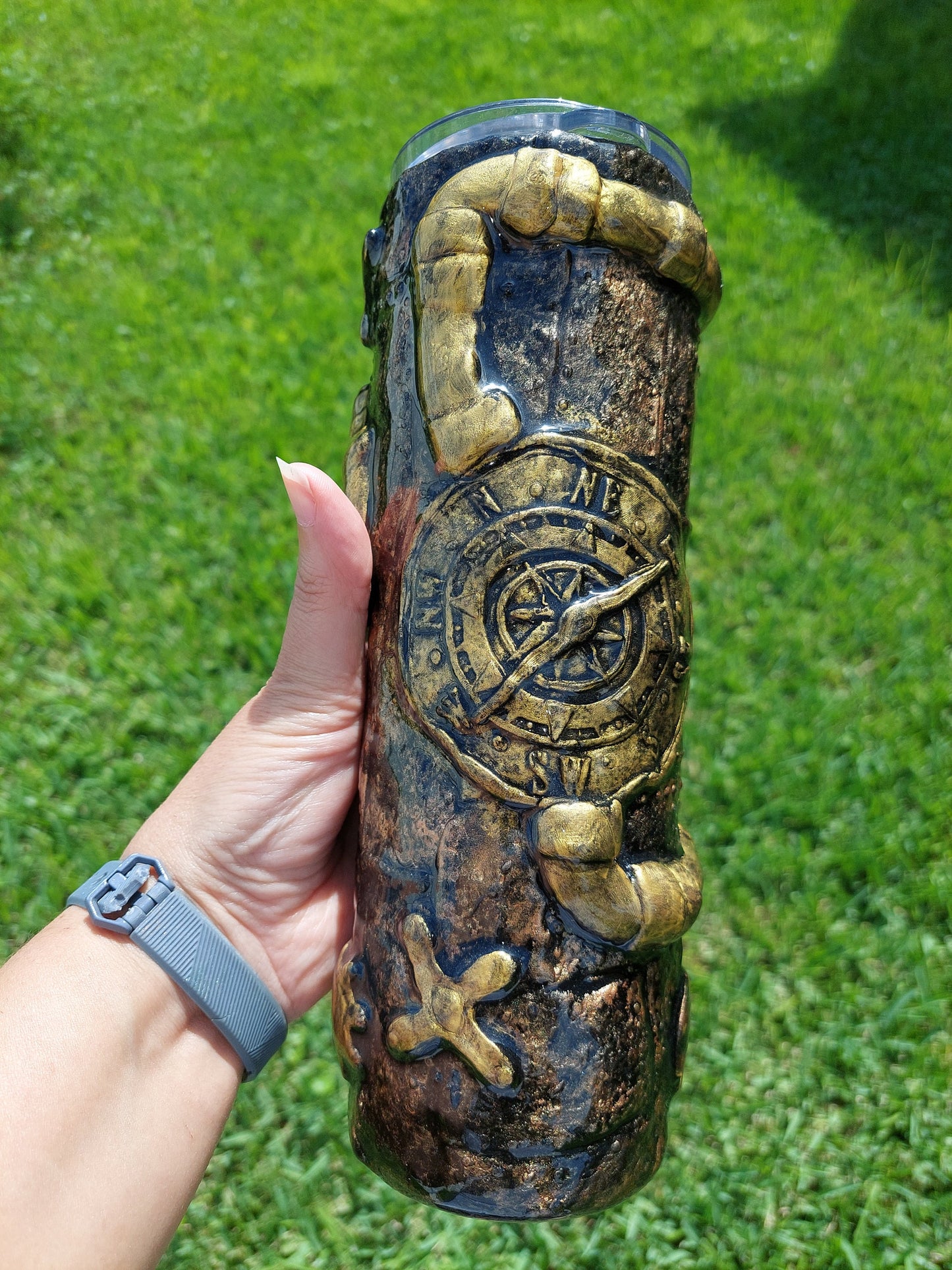 3D Epoxy Steampunk Gears and Compass Tumbler