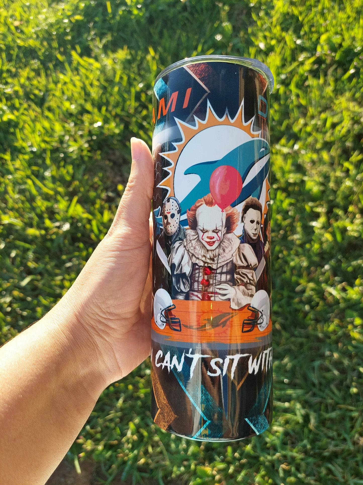 Horror Character Miami Dolphin Sports Fan Sublimation Tumbler