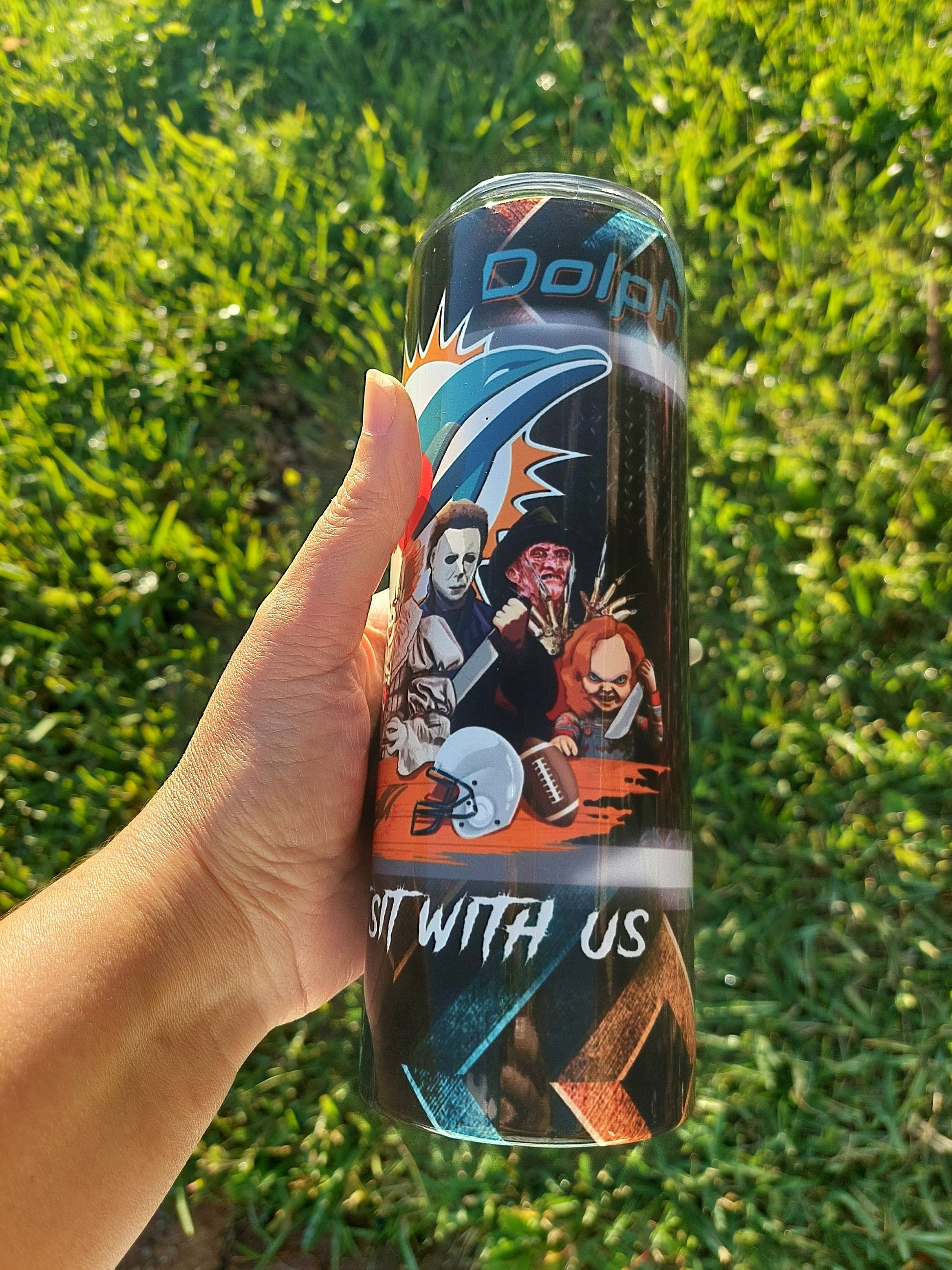 Horror Character Miami Dolphin Sports Fan Sublimation Tumbler