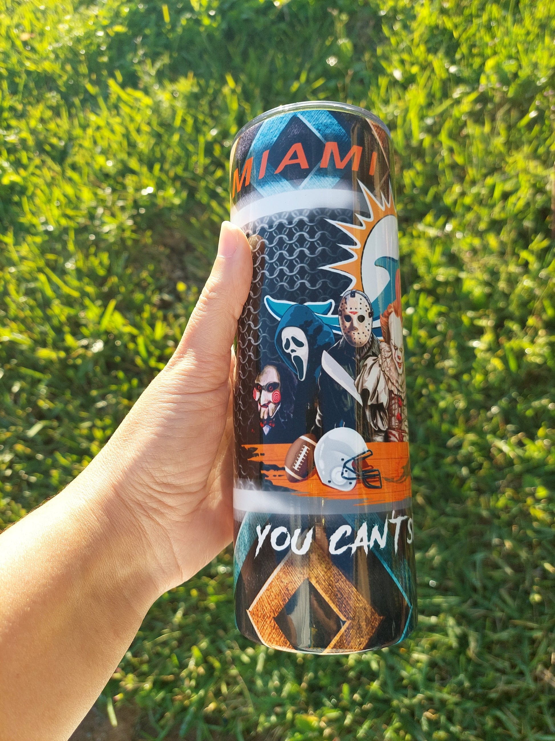 Horror Character Miami Dolphin Sports Fan Sublimation Tumbler