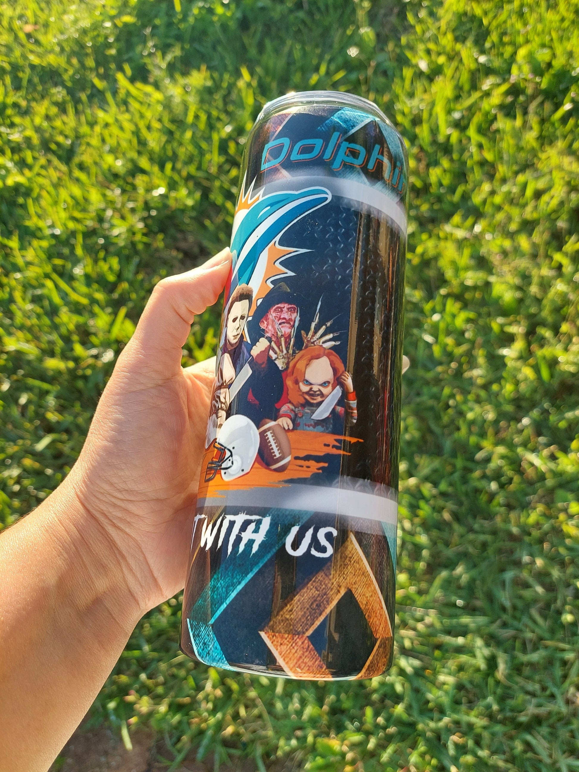 Horror Character Miami Dolphin Sports Fan Sublimation Tumbler