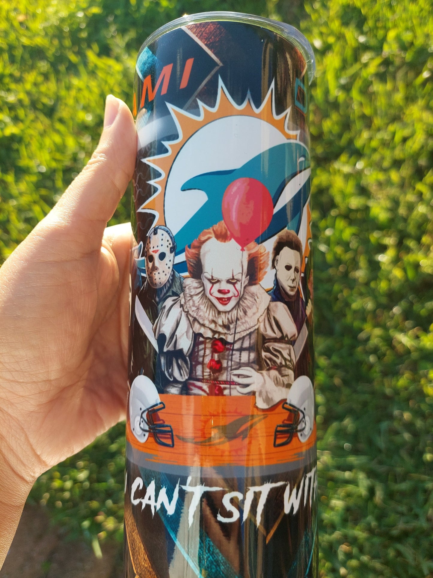 Horror Character Miami Dolphin Sports Fan Sublimation Tumbler