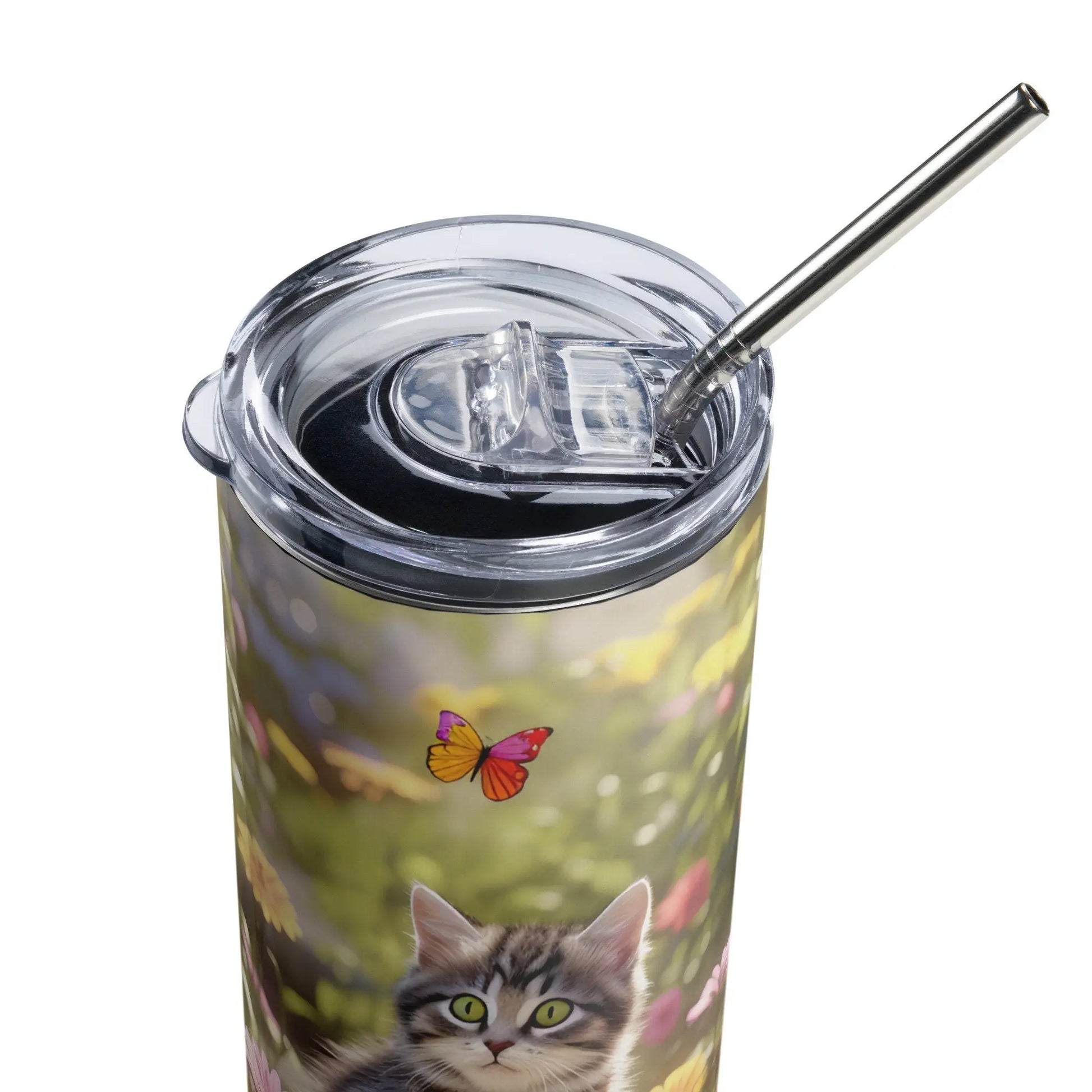 Personalized Cute Cat Lovers Cat in a Beautiful Garden Tumbler for Cat Moms Cat Lovers Gift