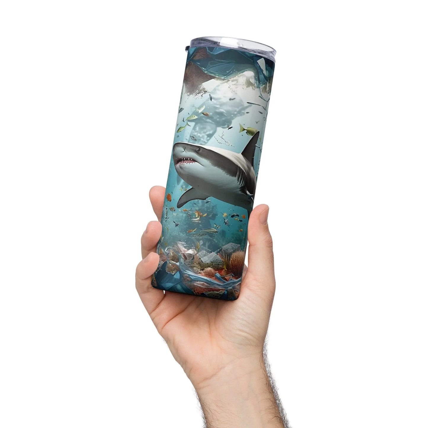 Personalized 3D Embroidered Shattered Glass Shark Sublimation Tumbler Gift for Fishermen - Panoptic Handmade