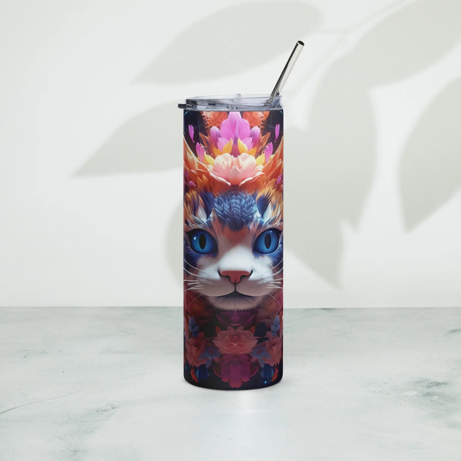 3D Embroidered Cute Floral Cat Fact Sublimation Tumbler Gift for Her