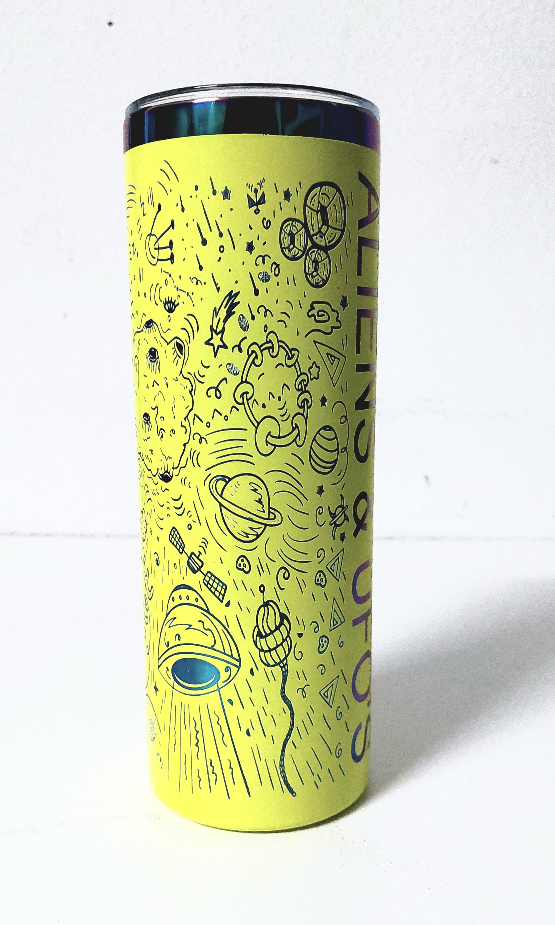 Alien Engraved Tumbler: Rainbow 20oz Stainless Steel, Sci-Fi Gift