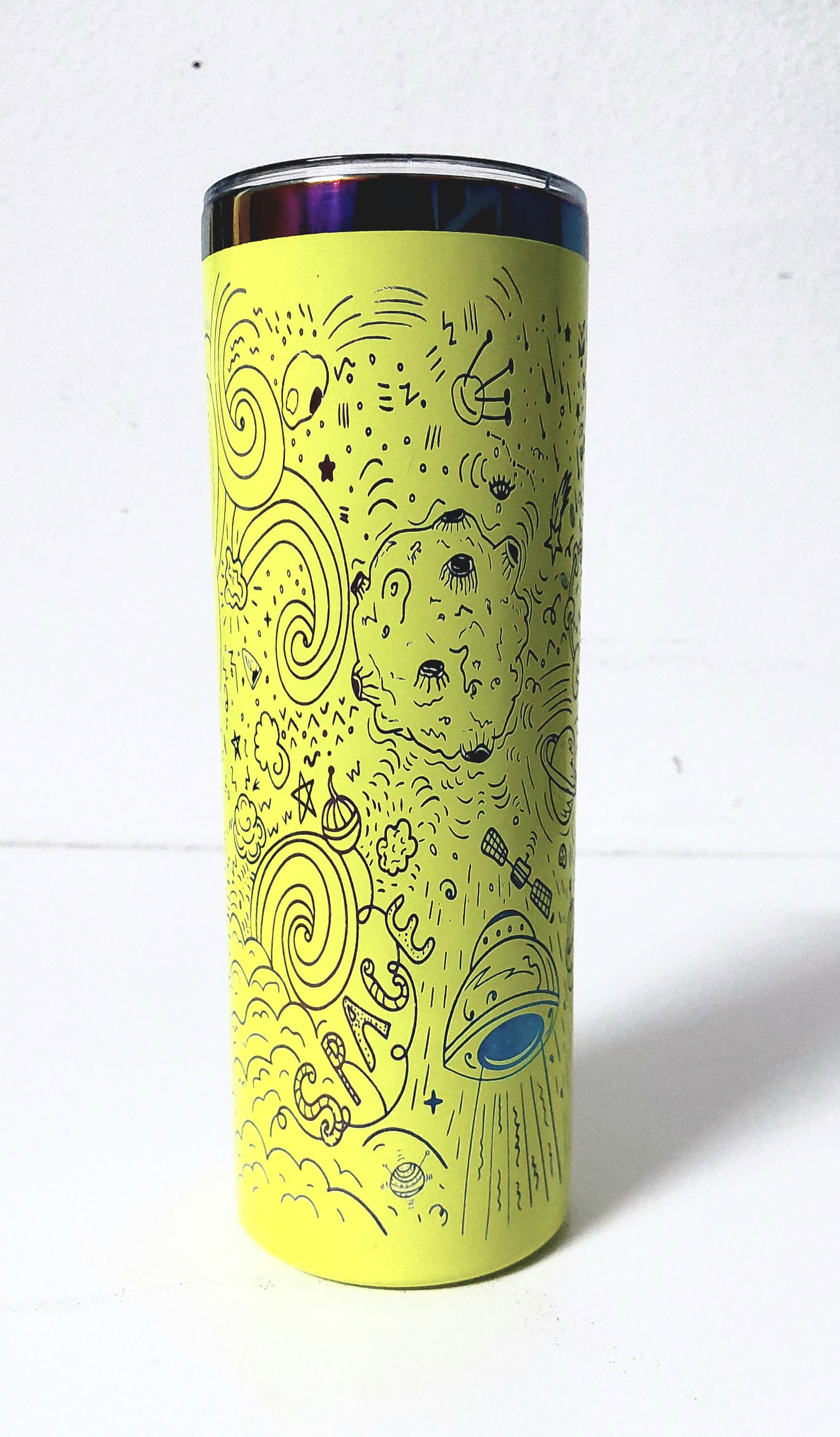 Alien Engraved Tumbler: Rainbow 20oz Stainless Steel, Sci-Fi Gift