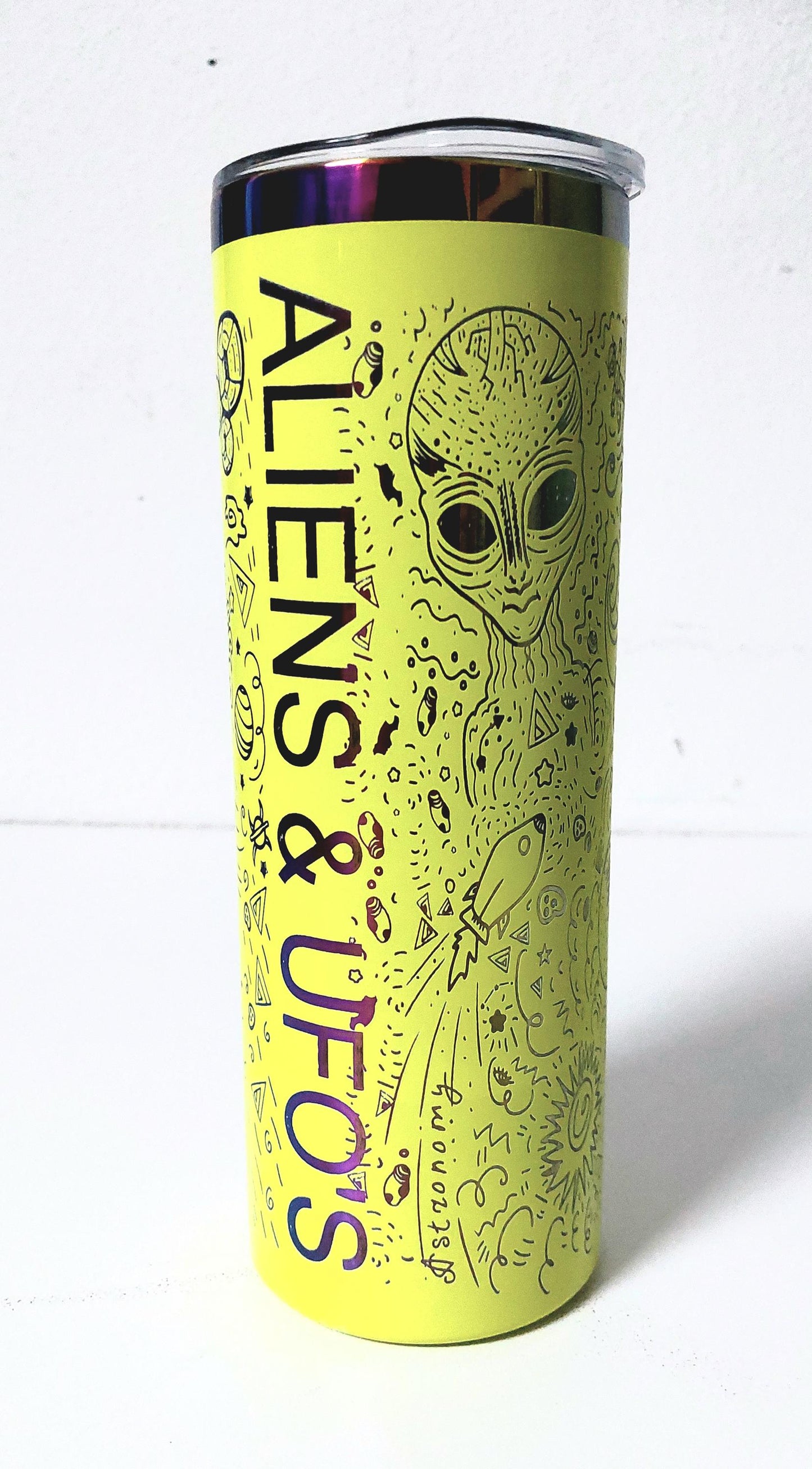 Alien Engraved Tumbler: Rainbow 20oz Stainless Steel, Sci-Fi Gift