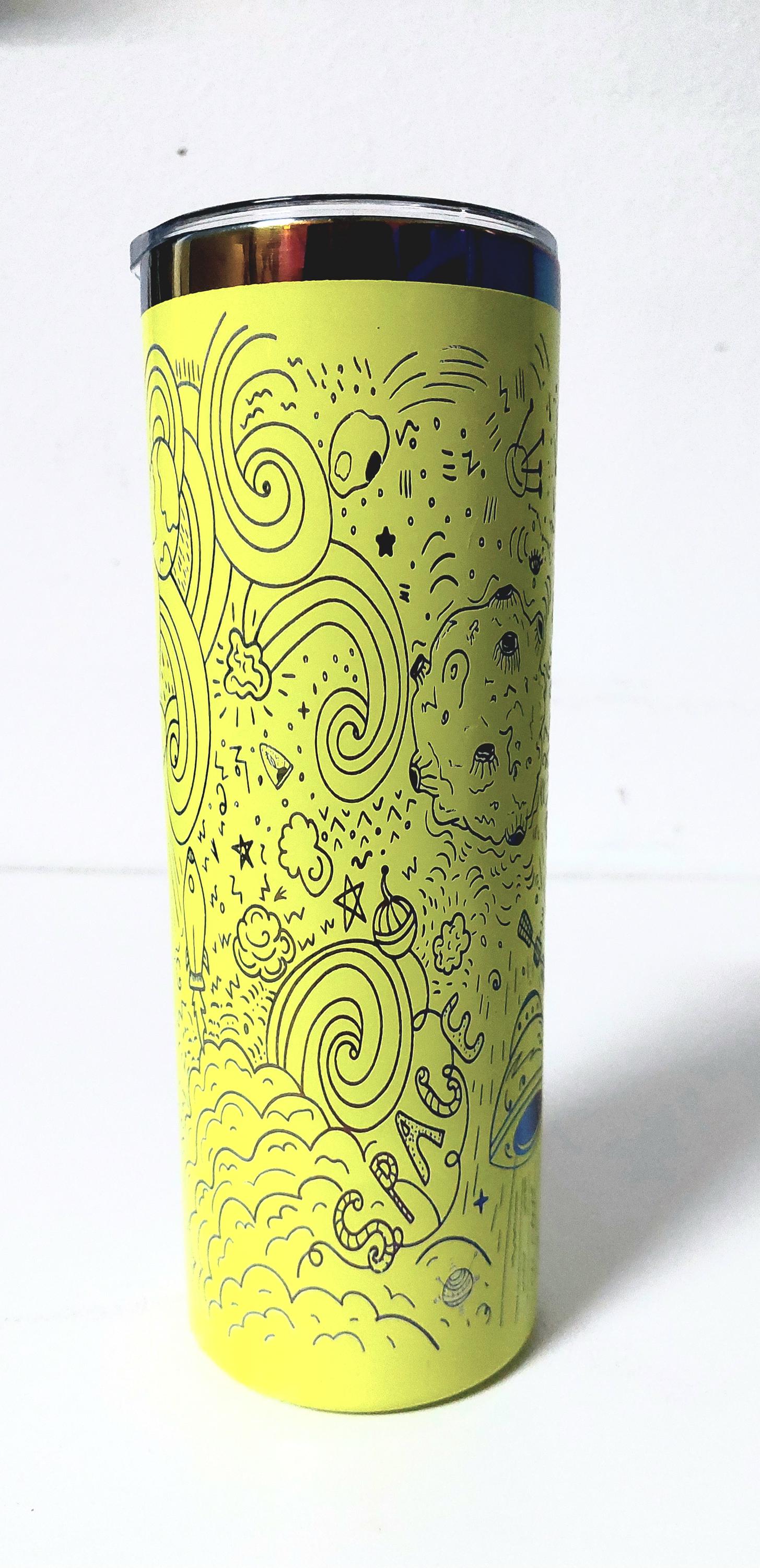 Alien Engraved Tumbler: Rainbow 20oz Stainless Steel, Sci-Fi Gift