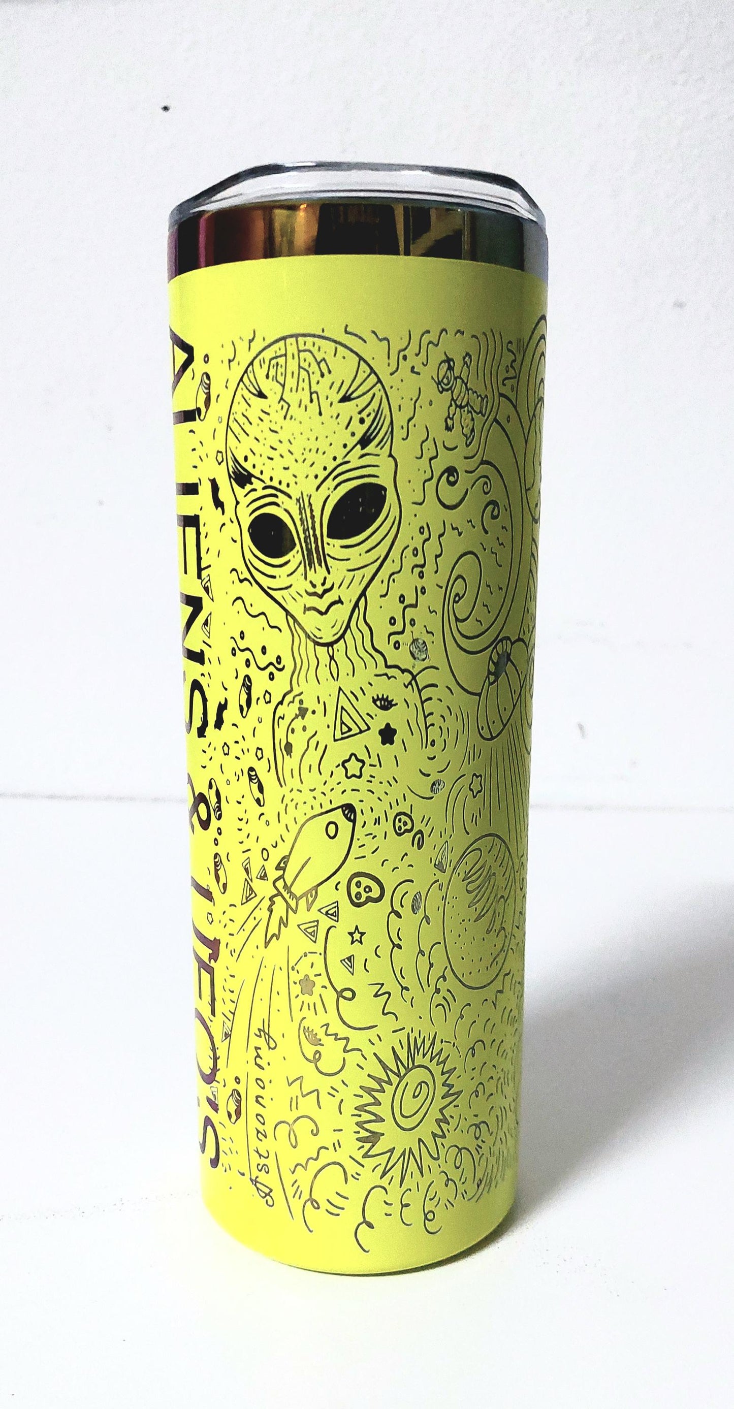 Alien Engraved Tumbler: Rainbow 20oz Stainless Steel, Sci-Fi Gift