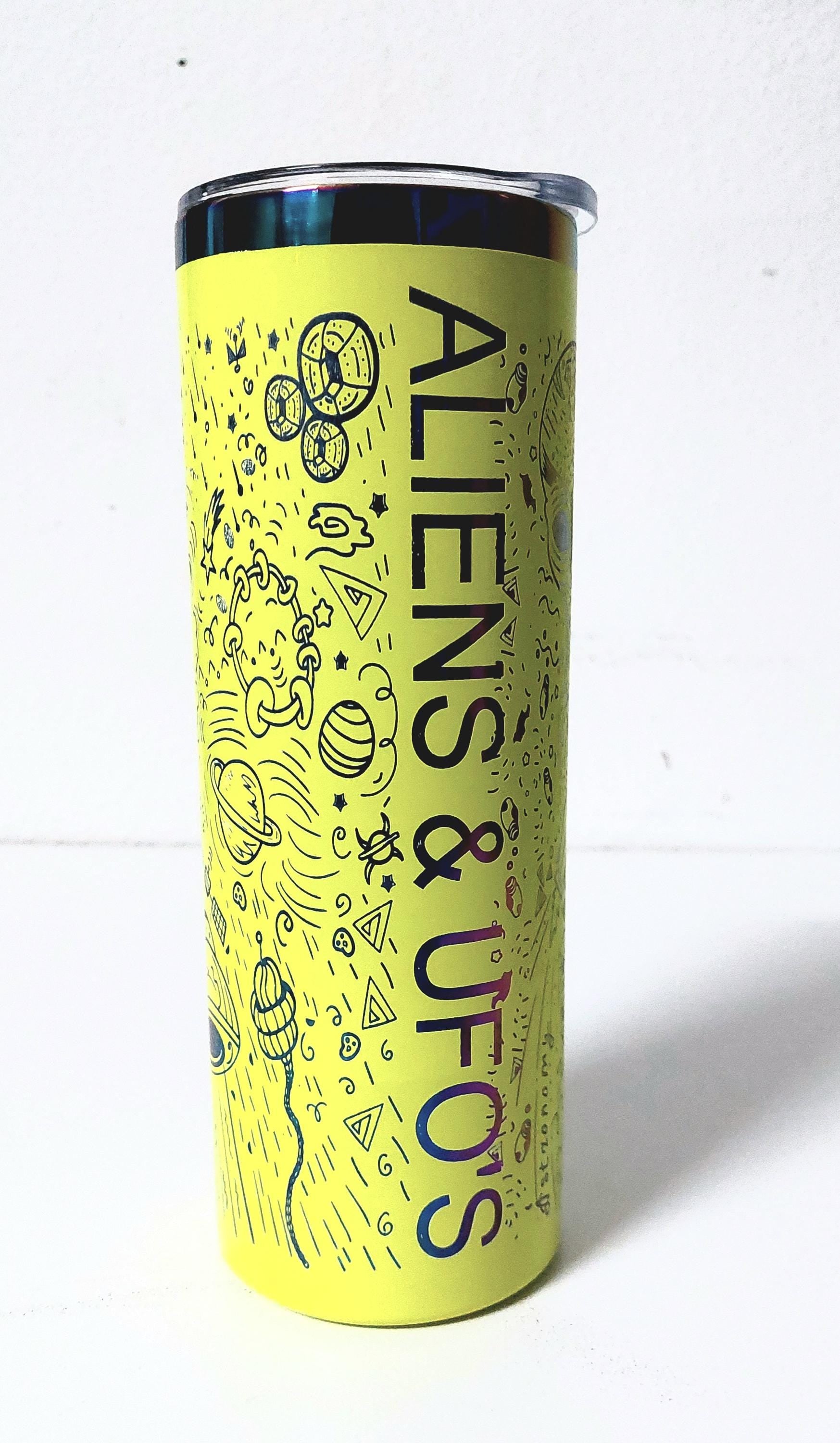Alien Engraved Tumbler: Rainbow 20oz Stainless Steel, Sci-Fi Gift