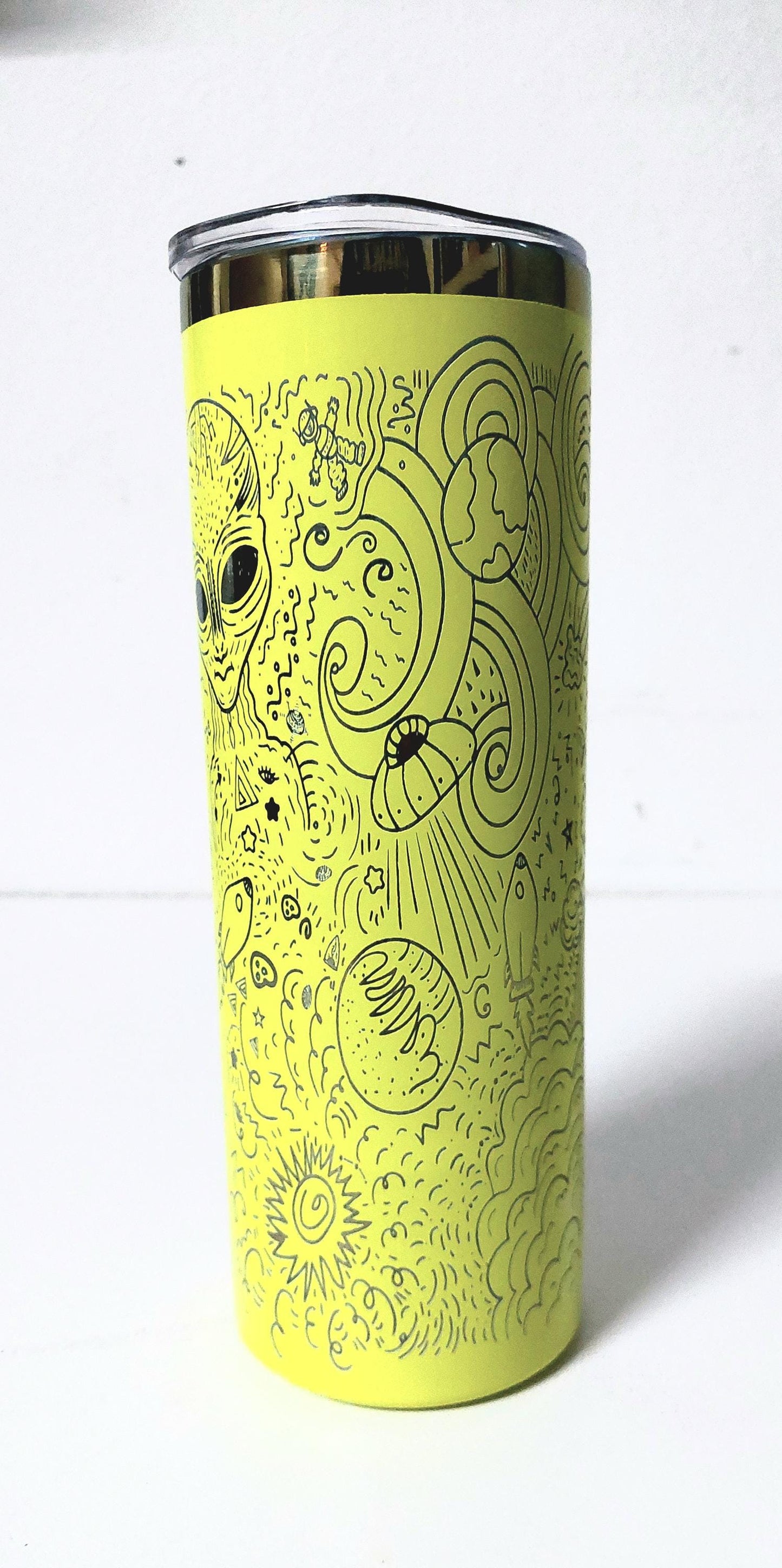 Alien Engraved Tumbler: Rainbow 20oz Stainless Steel, Sci-Fi Gift