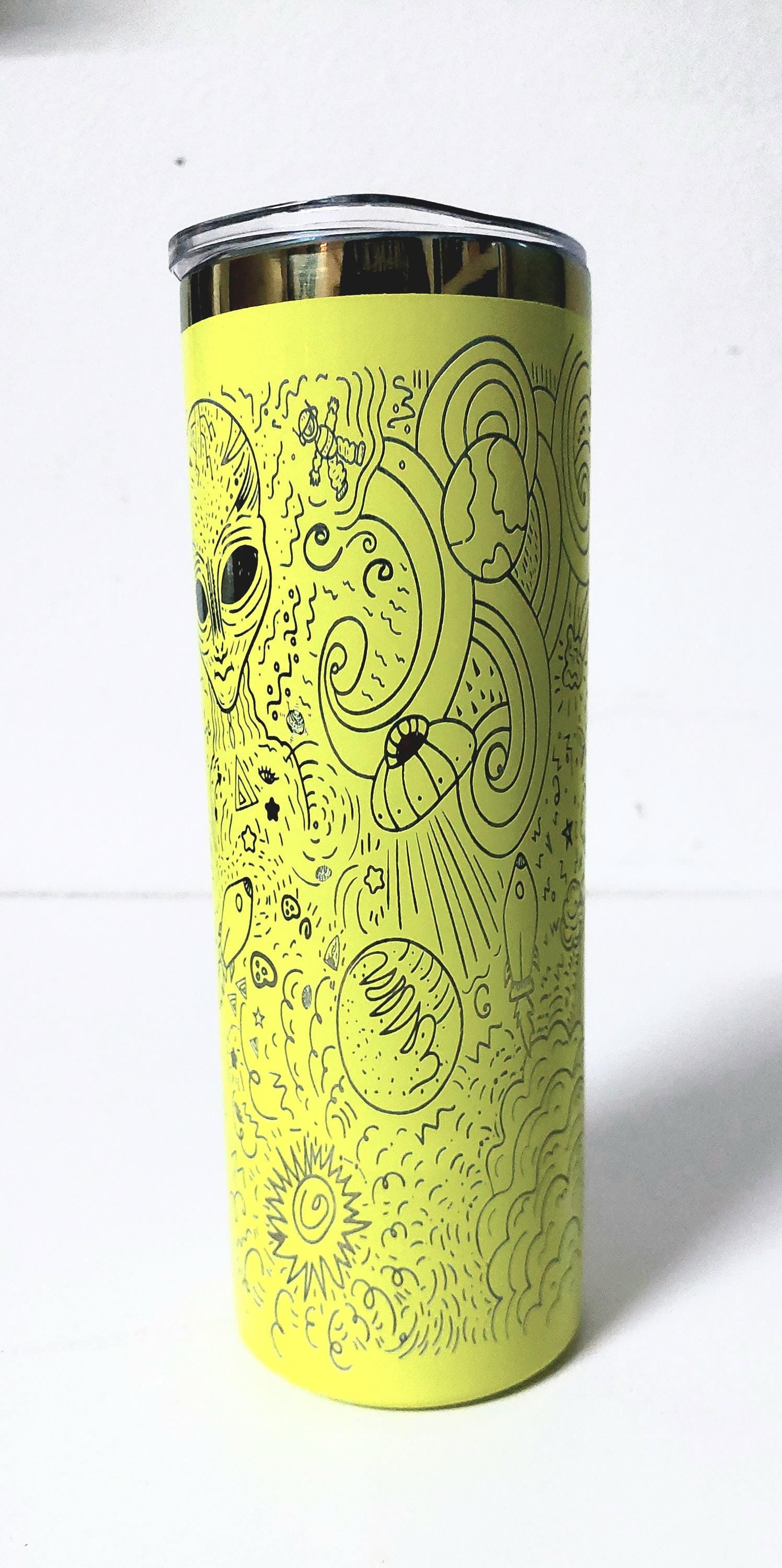 Alien Engraved Tumbler: Rainbow 20oz Stainless Steel, Sci-Fi Gift