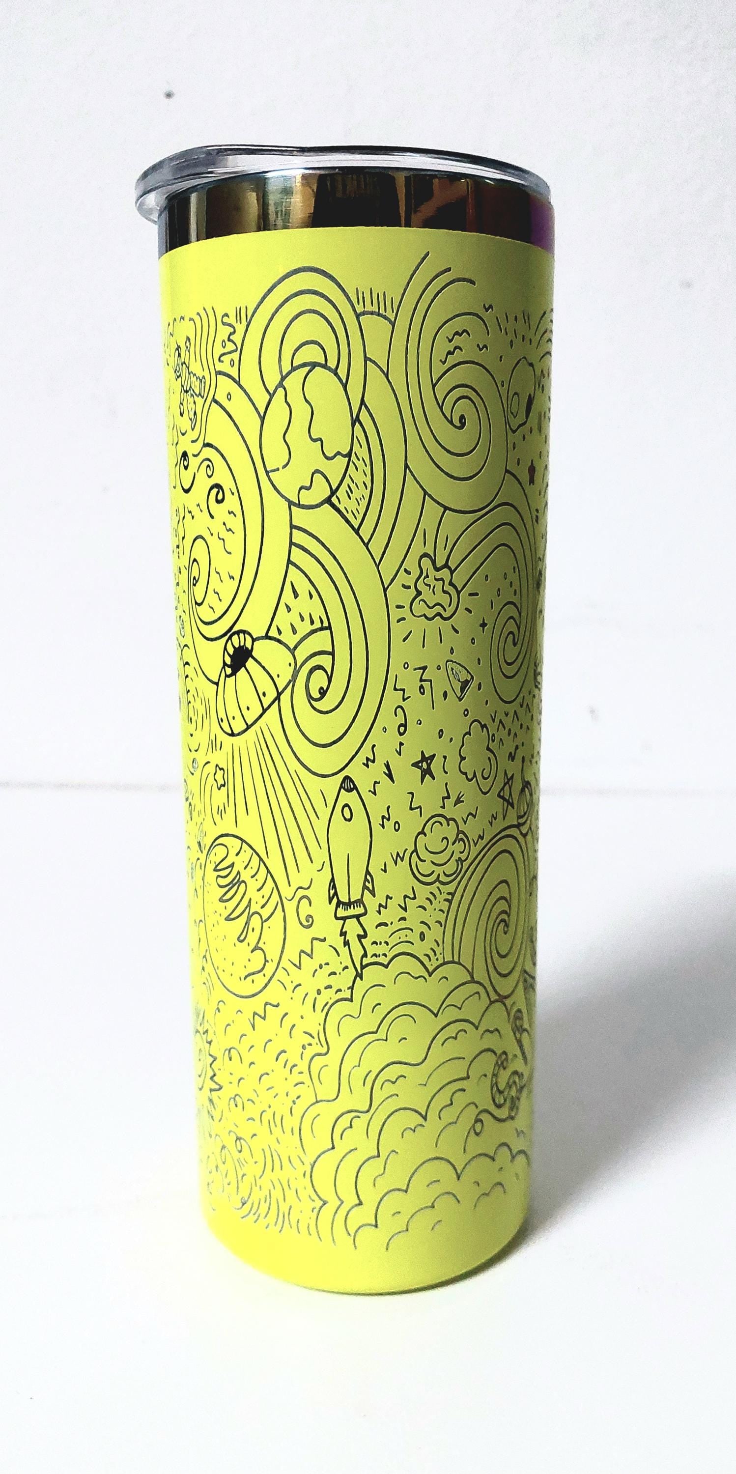 Alien Engraved Tumbler: Rainbow 20oz Stainless Steel, Sci-Fi Gift