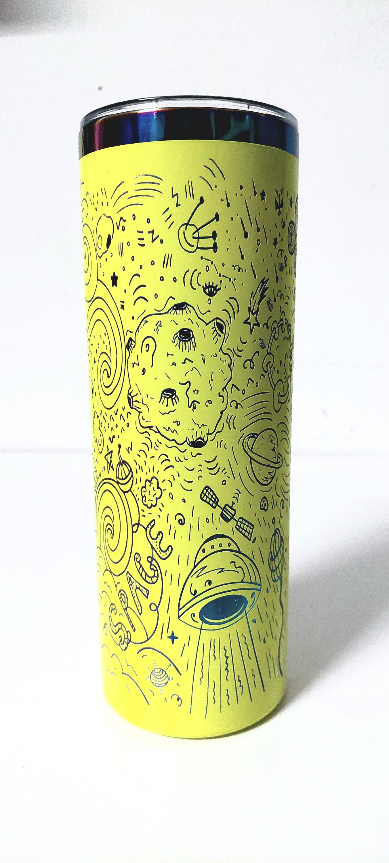 Alien Engraved Tumbler: Rainbow 20oz Stainless Steel, Sci-Fi Gift