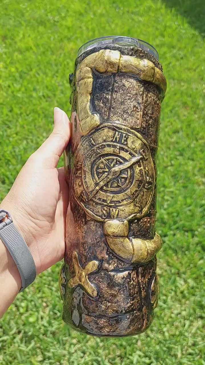 3D Epoxy Steampunk Gears and Compass Tumbler