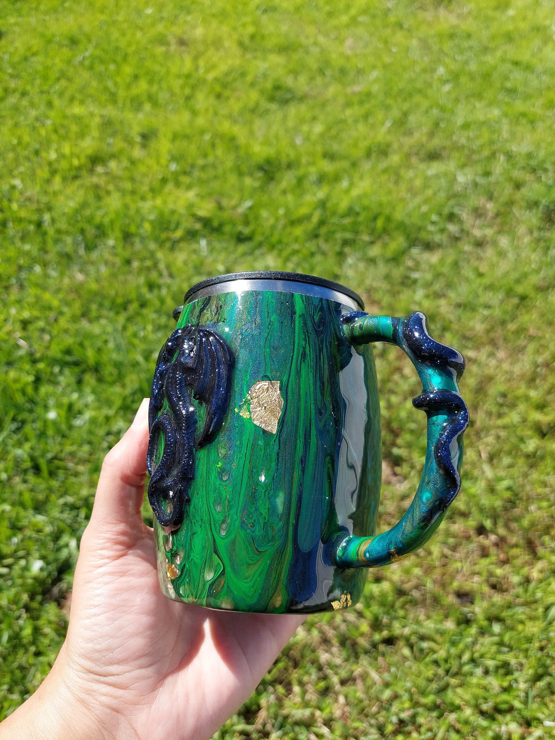 Acrylic Pour 3D Epoxy Dragon Claws Coffee Mug Tumbler
