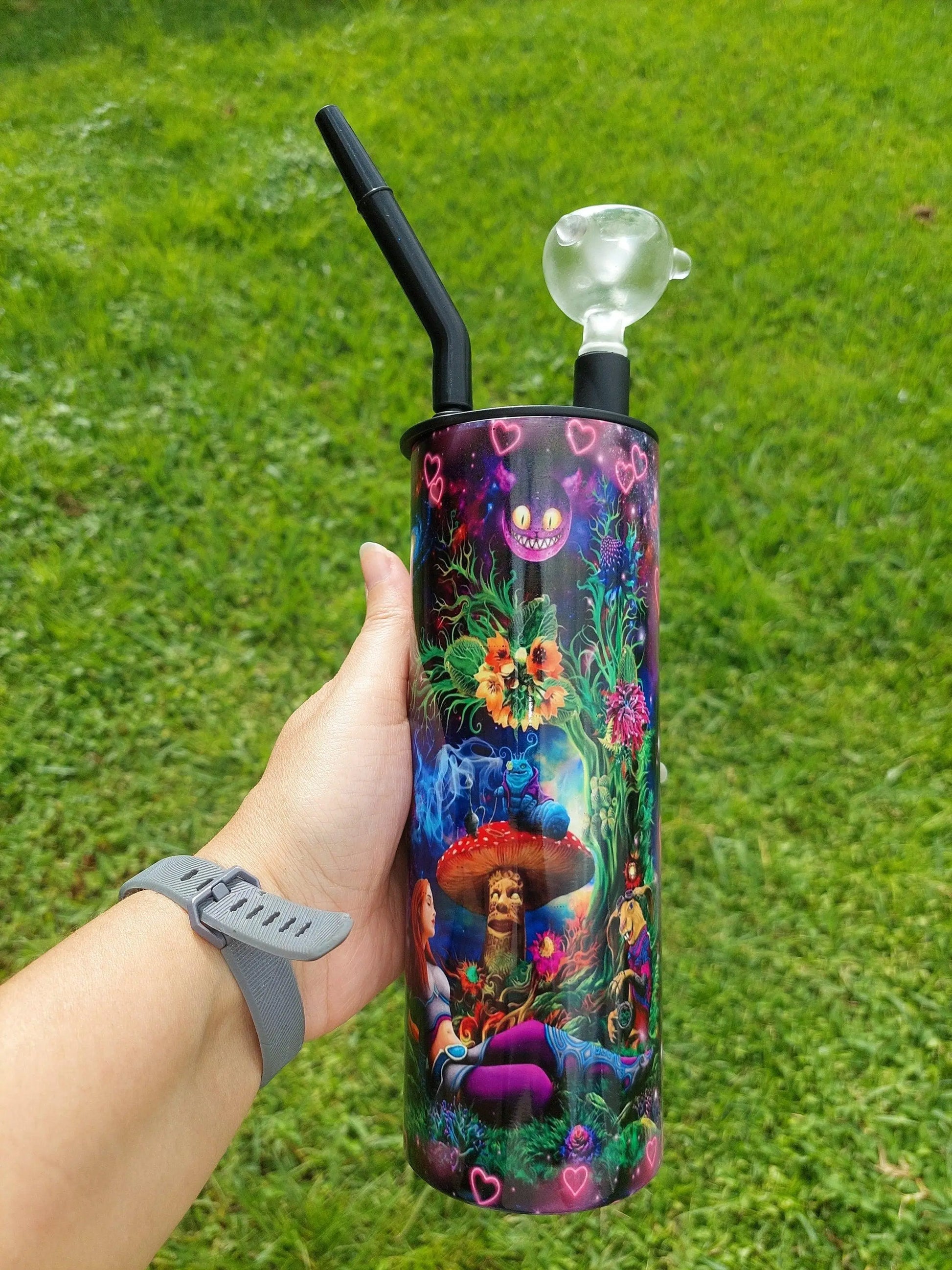 Alice Design with Pink Glowing Hearts Hookah Tumbler aka Cold Smoke