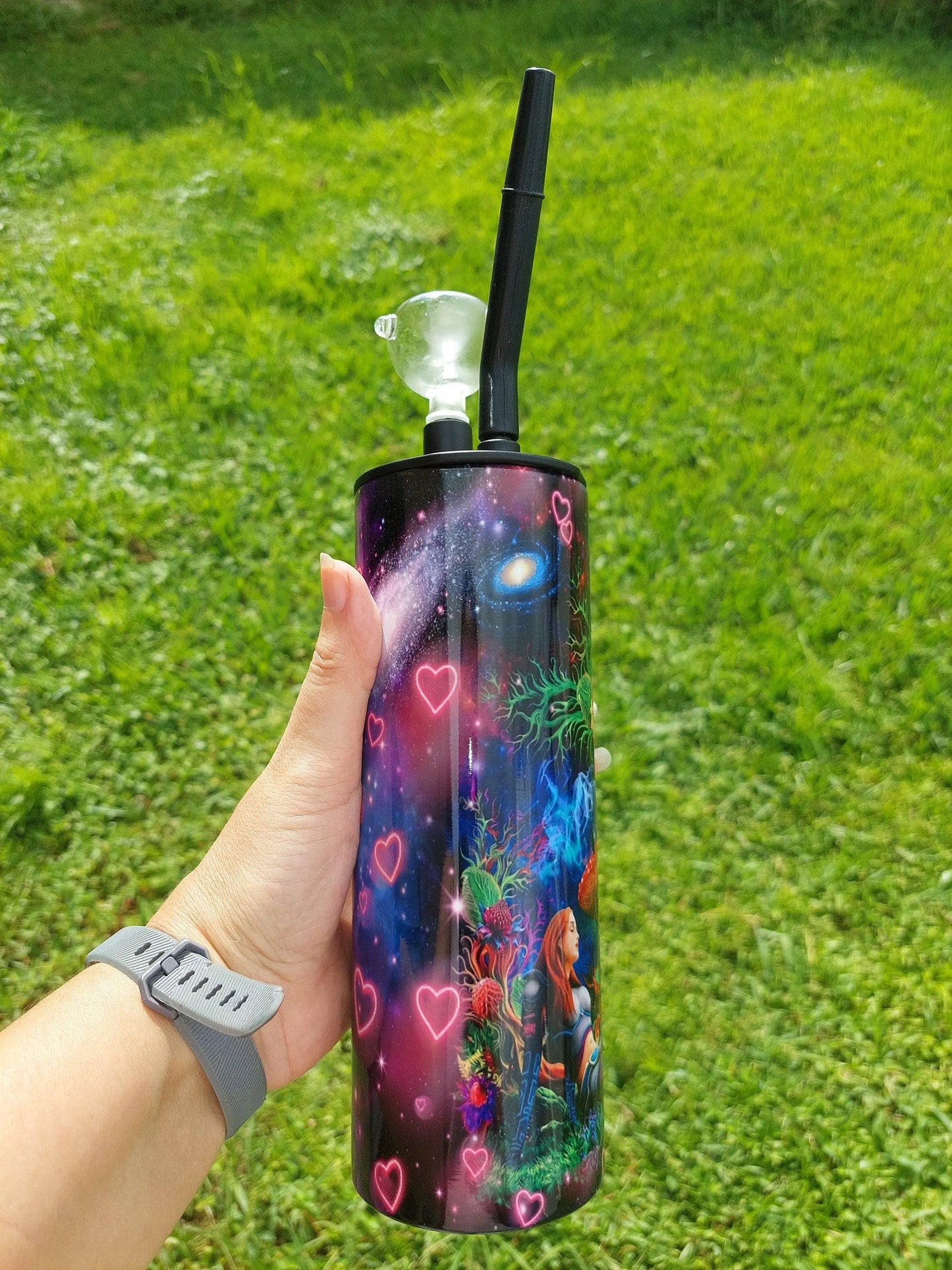 Alice Design with Pink Glowing Hearts Hookah Tumbler aka Cold Smoke