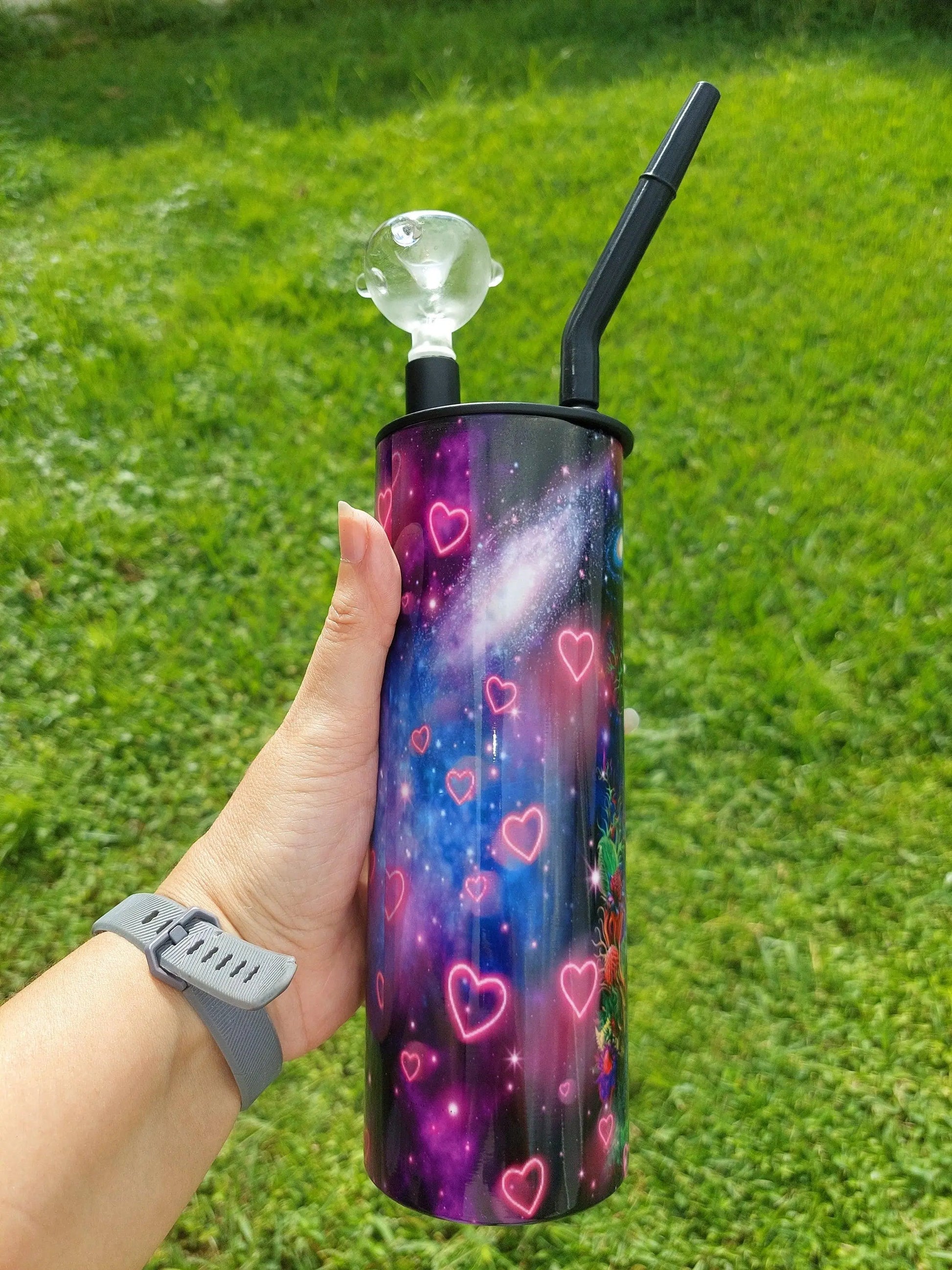 Alice Design with Pink Glowing Hearts Hookah Tumbler aka Cold Smoke