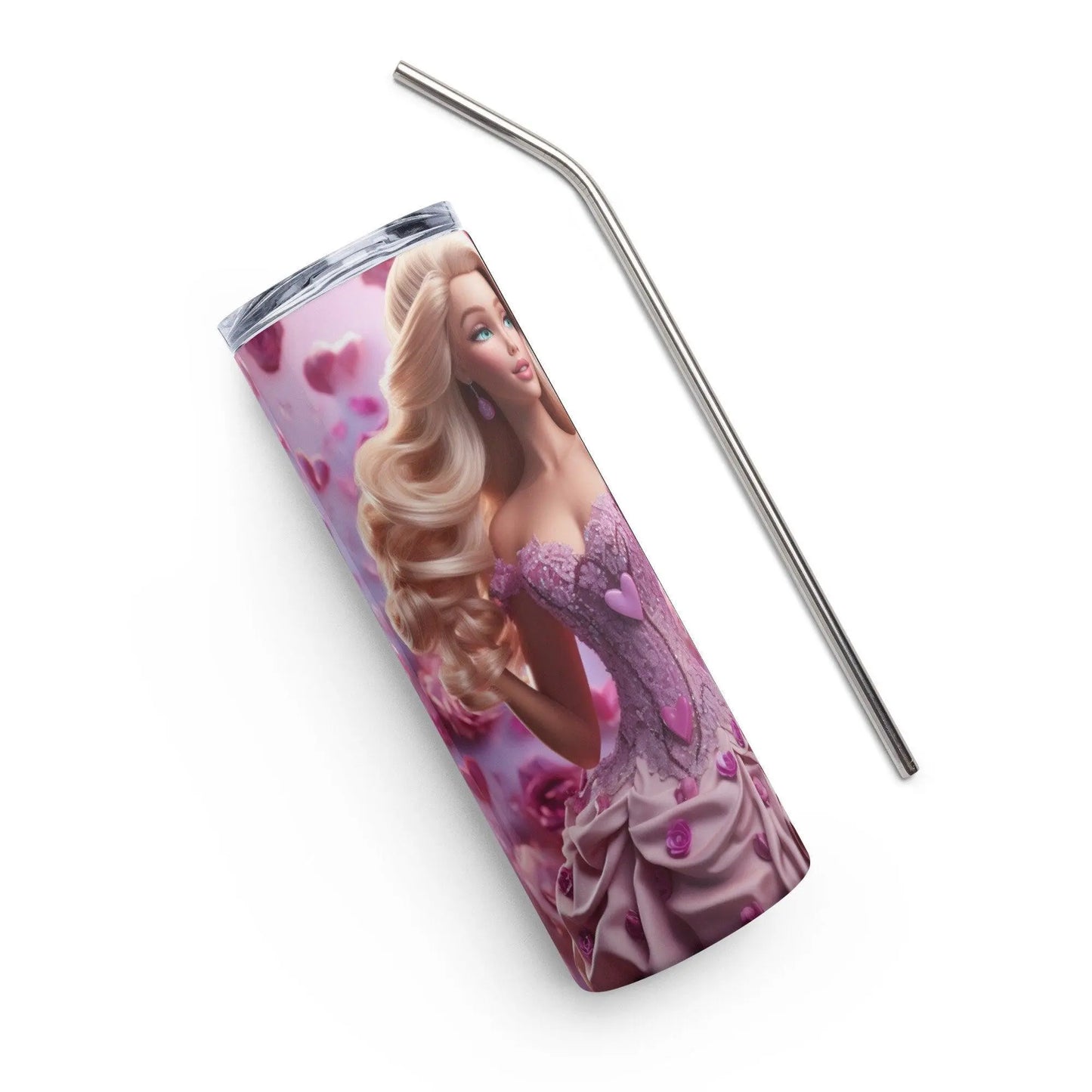Elegant Barbie in Pink Gown Tumbler - Stainless Steel, 20oz, Metal Straw - Hot or Cold Drinks On The Go!