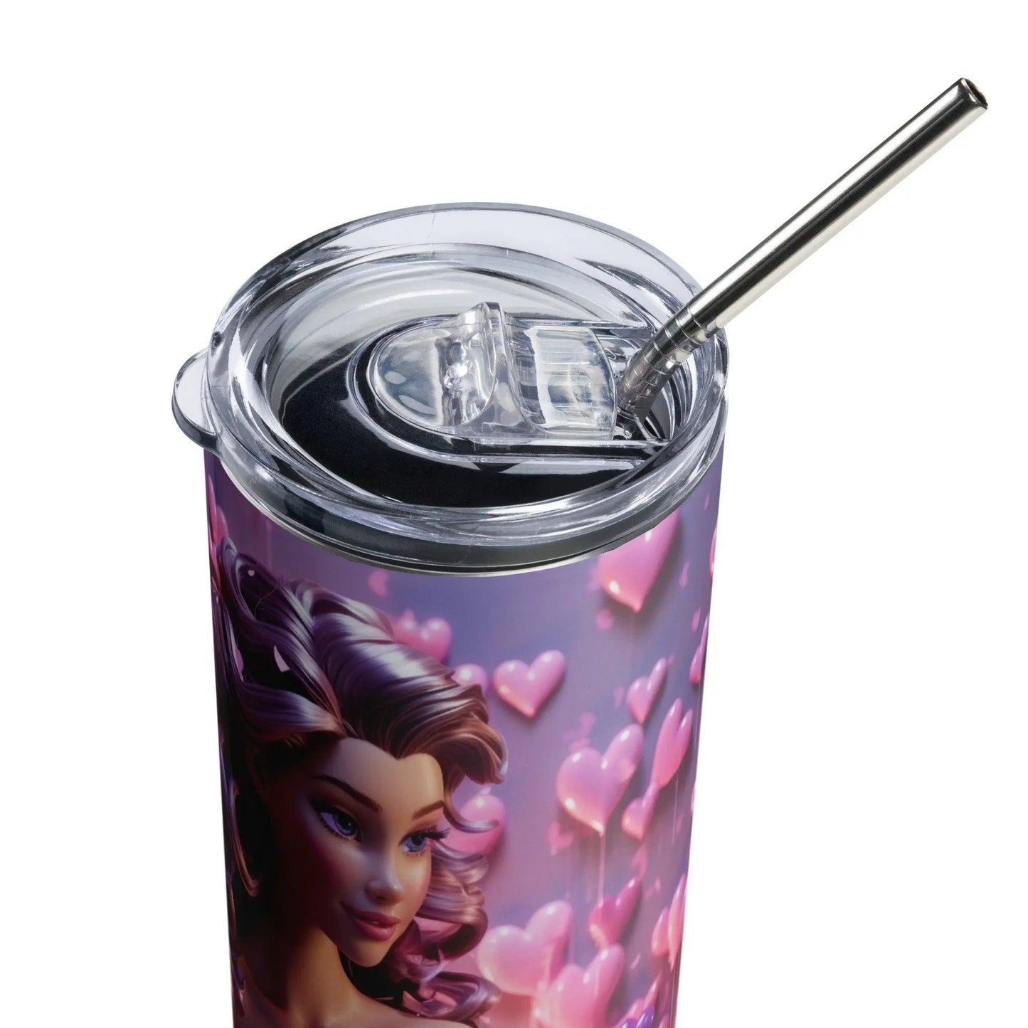 Elegant Barbie Stainless Steel Tumbler - Whimsical Patterns & Floating Hearts - Hot and Cold Drinks On the Go!