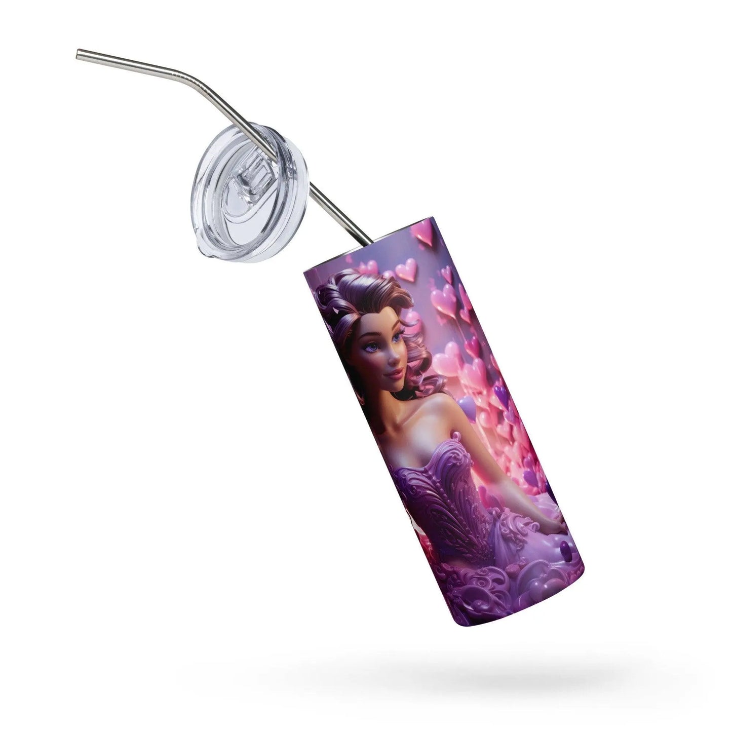 Elegant Barbie Stainless Steel Tumbler - Whimsical Patterns & Floating Hearts - Hot and Cold Drinks On the Go!