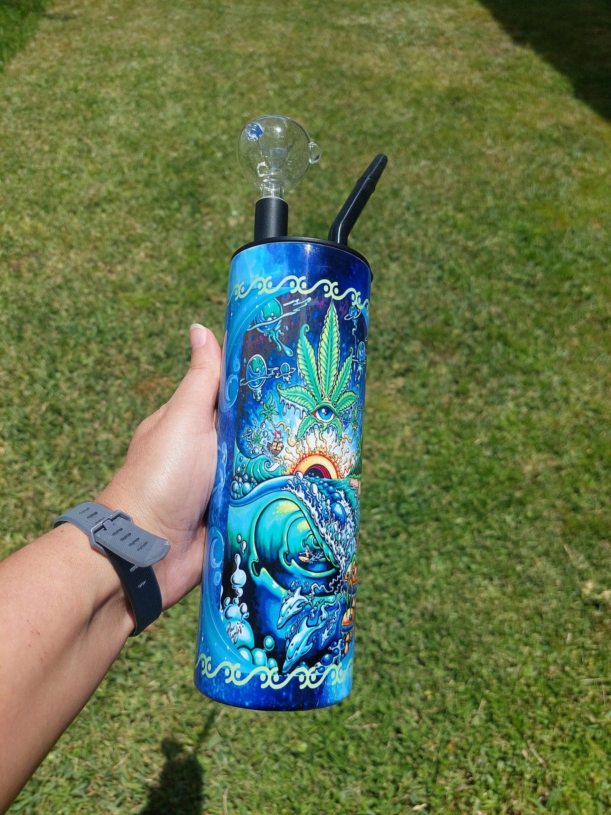 Hookah Tumbler, Blue Swirl Marijuana Cold Smoke Sublimation Tumbler