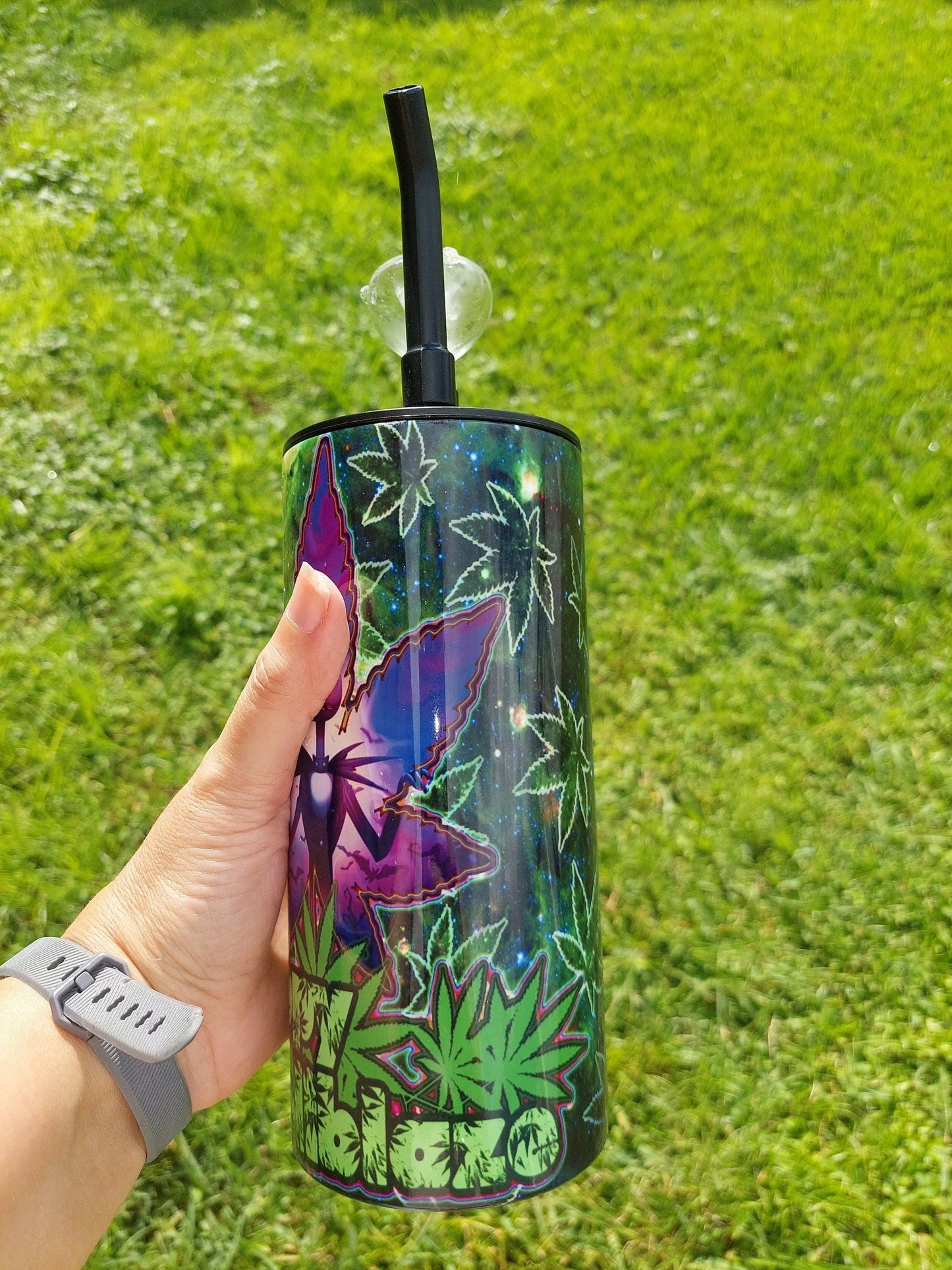 Hookah Tumbler with Jack Skellington Marijuana Design