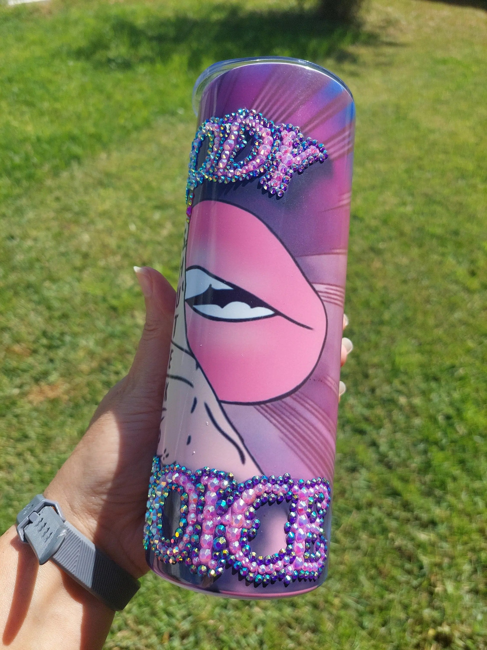 Sublimation Tumbler with a "My Body My Choice" Rhinestone Design