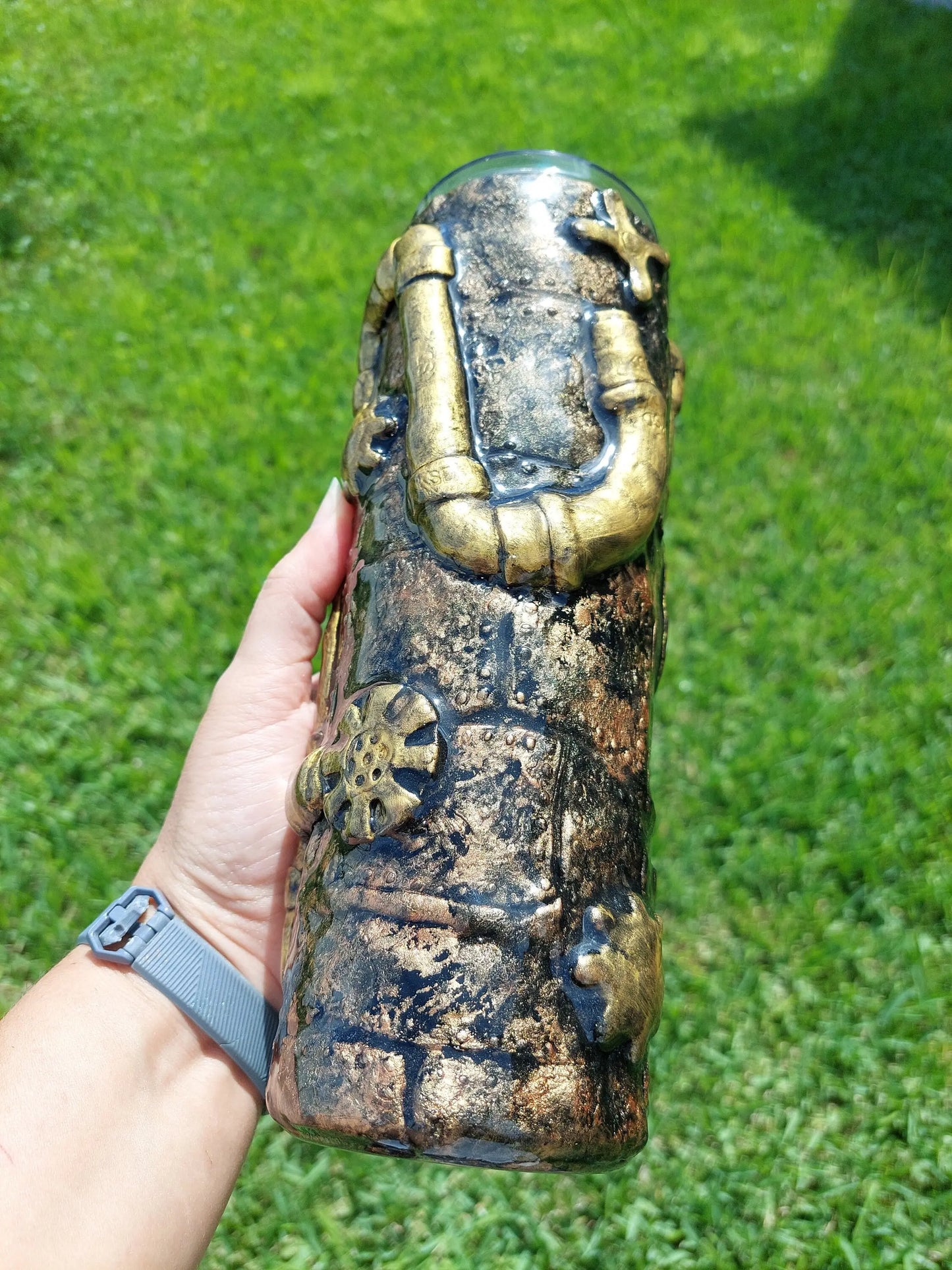 3D Epoxy Steampunk Gears and Compass Tumbler