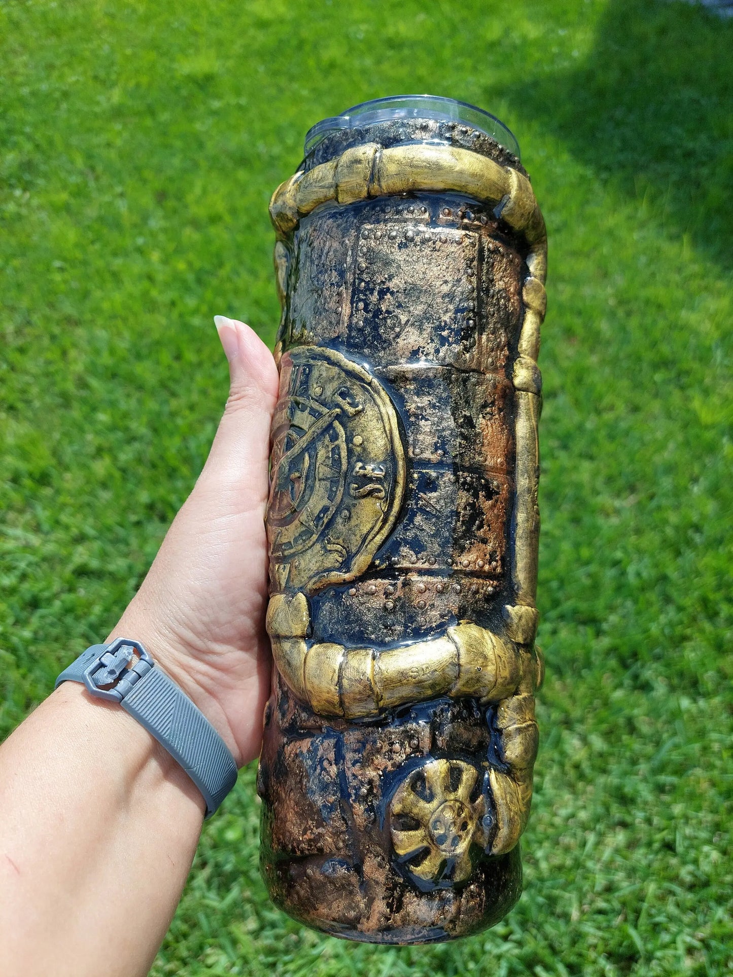 3D Epoxy Steampunk Gears and Compass Tumbler