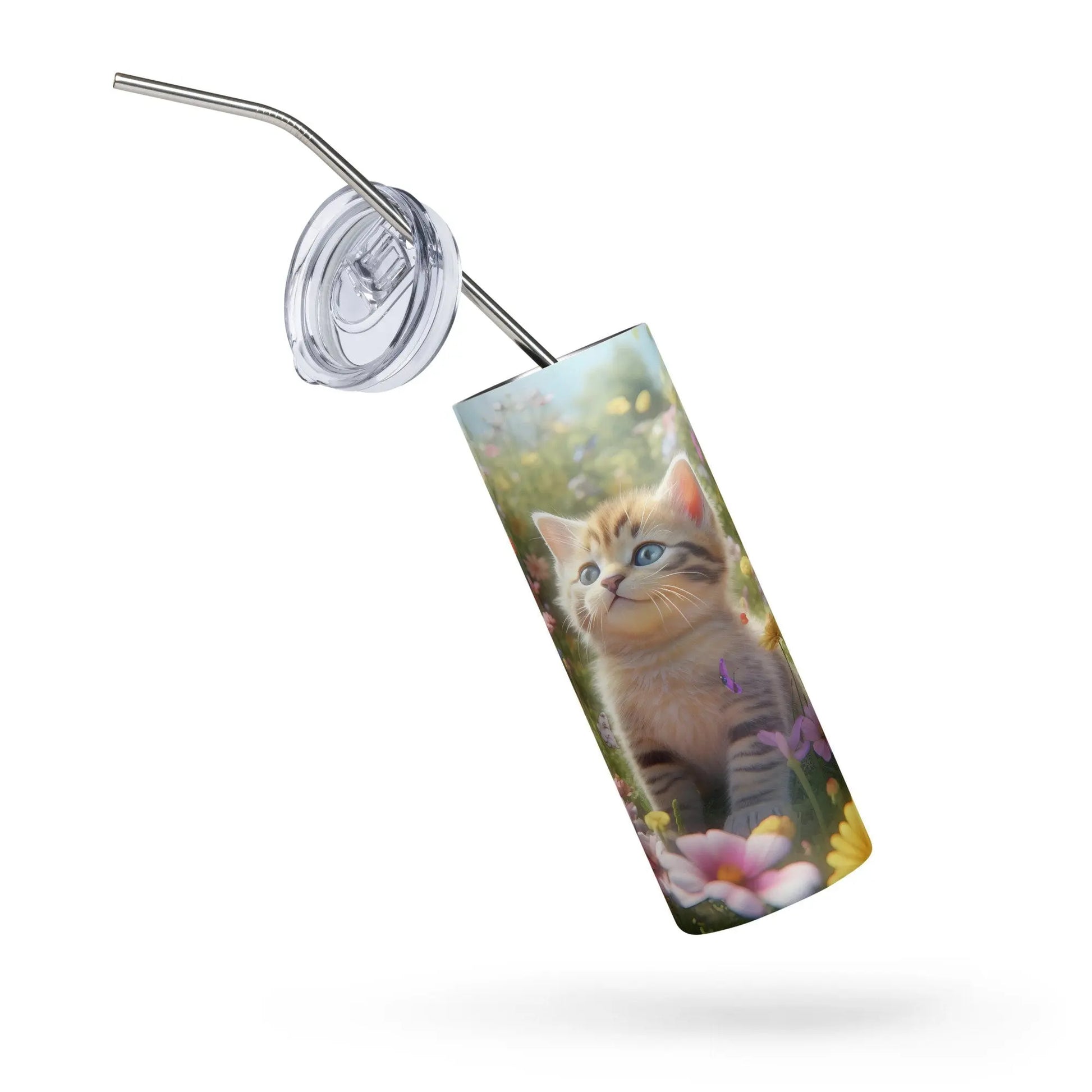 Personalized Cute Cat Lovers Cat in a Beautiful Garden Tumbler for Cat Moms Cat Lovers Gift - Panoptic Handmade