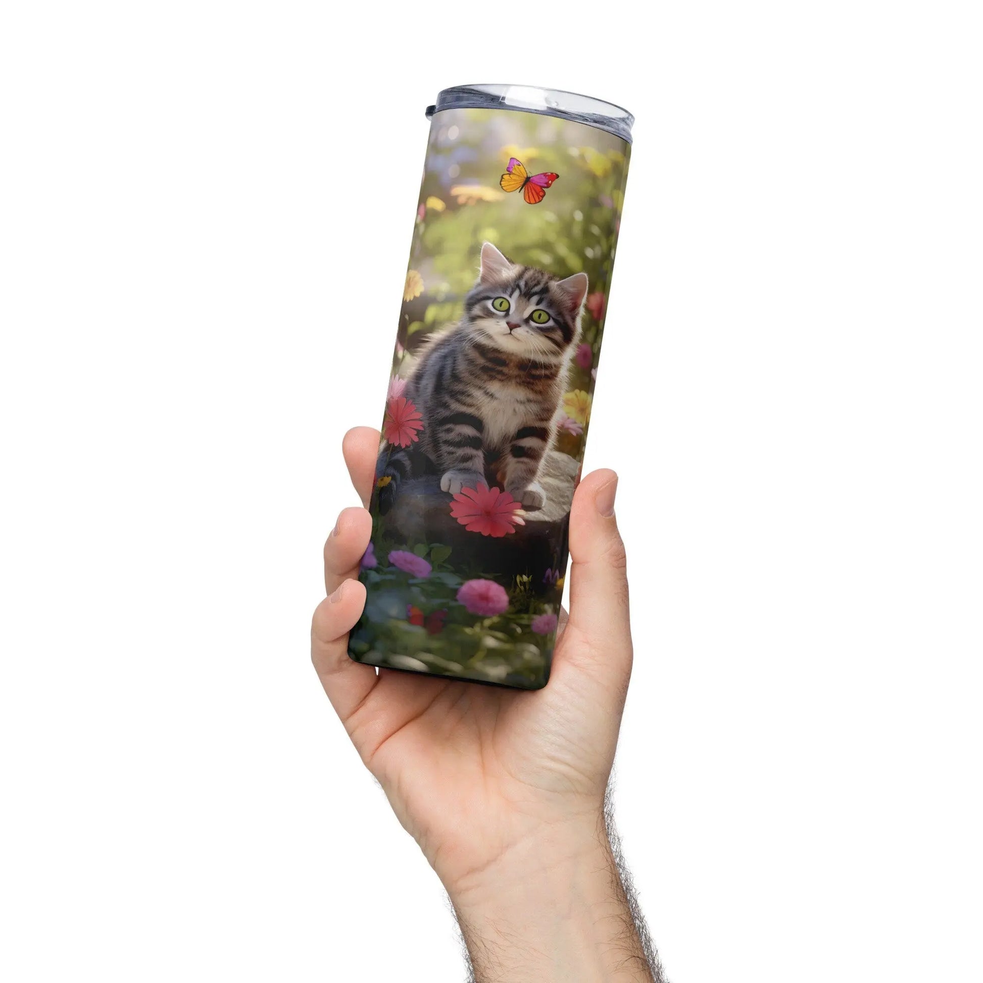 Personalized Cute Cat Lovers Cat in a Beautiful Garden Tumbler for Cat Moms Cat Lovers Gift