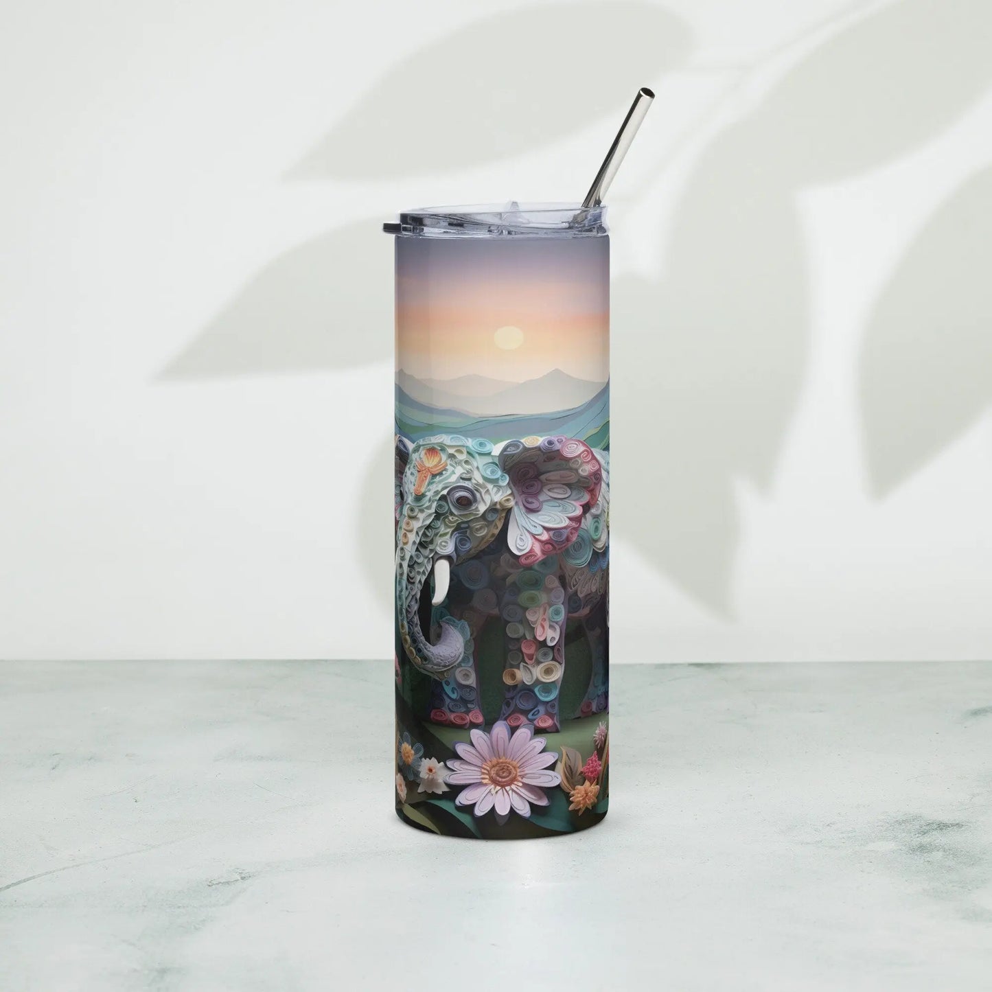 Personalized 3D Embroidered Cute Floral Elephant Lovers Sublimation Tumbler Gift for Elephant Lovers