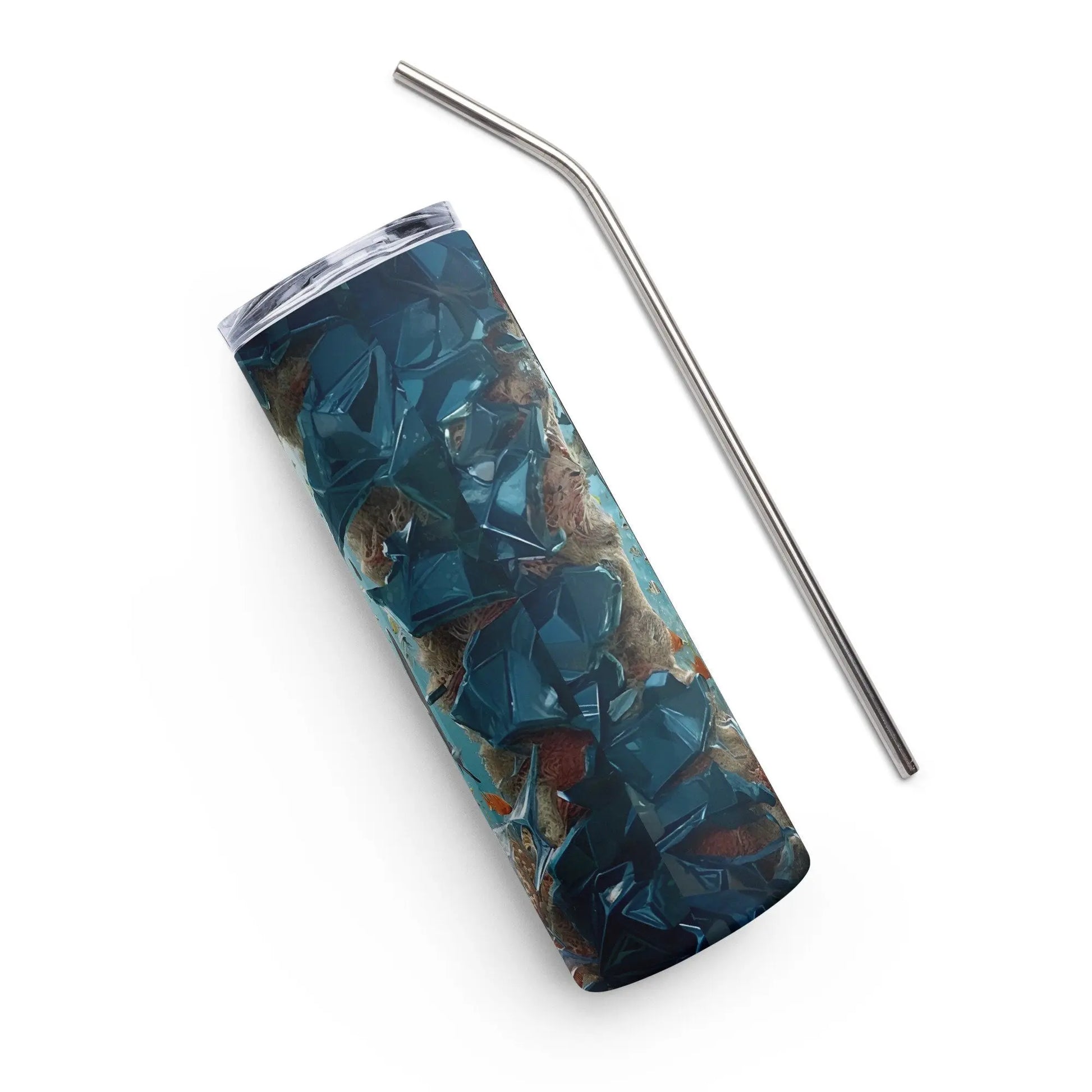 Personalized 3D Embroidered Shattered Glass Shark Sublimation Tumbler Gift for Fishermen - Panoptic Handmade