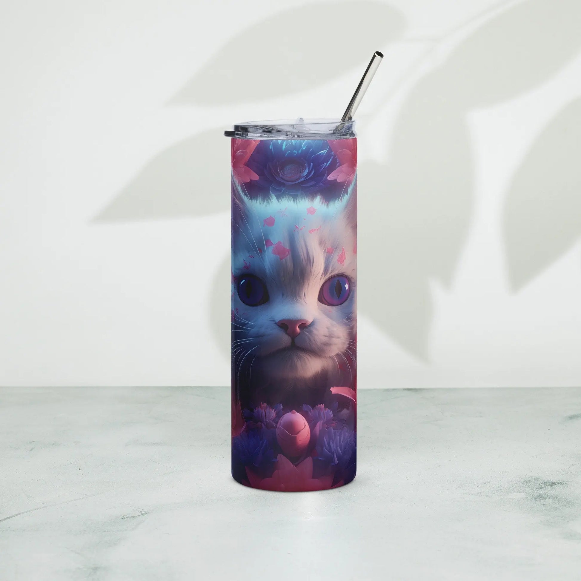 3D Embroidered Cute Floral Cat Face Sublimation Tumbler Gift for Her - Panoptic Handmade