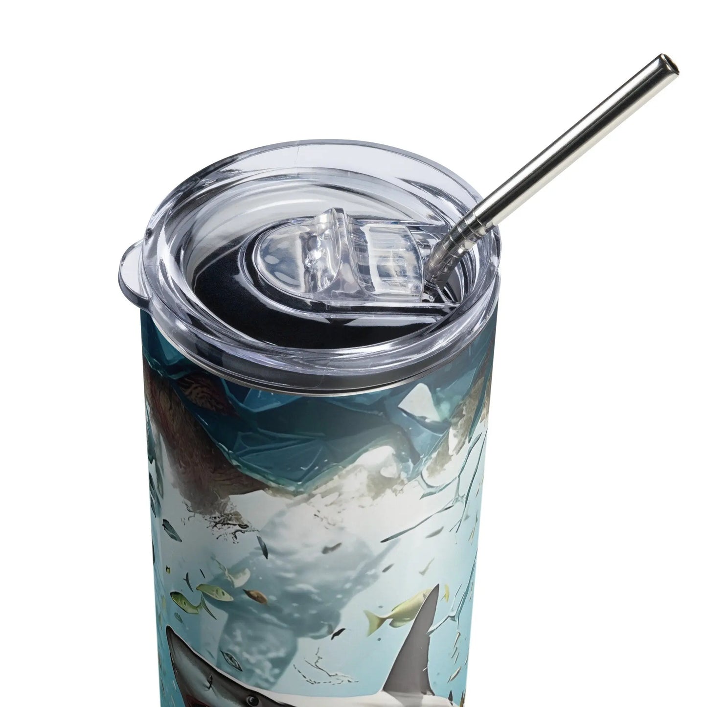 Personalized 3D Embroidered Shattered Glass Shark Sublimation Tumbler Gift for Fishermen - Panoptic Handmade