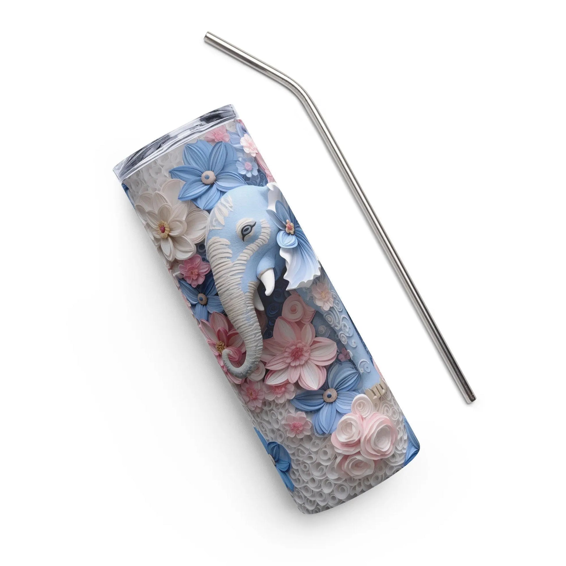 Personalized 3D Embroidered Floral Elephant Sublimation Tumbler Gift For Her - Panoptic Handmade