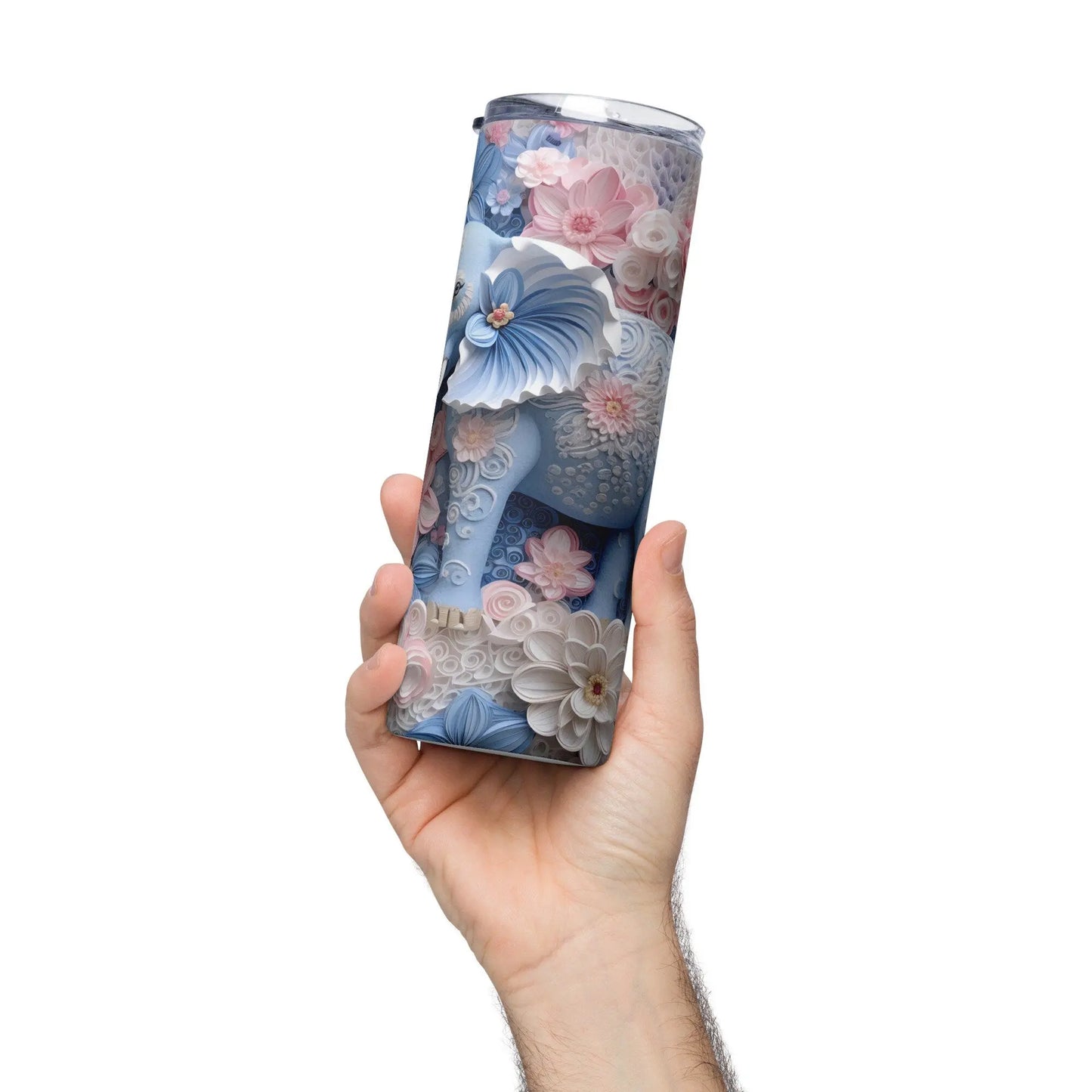 Personalized 3D Embroidered Floral Elephant Sublimation Tumbler Gift For Her - Panoptic Handmade