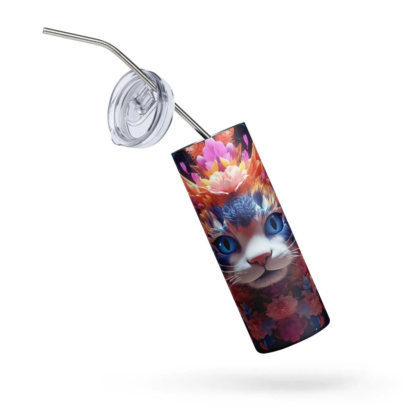 3D Embroidered Cute Floral Cat Fact Sublimation Tumbler Gift for Her